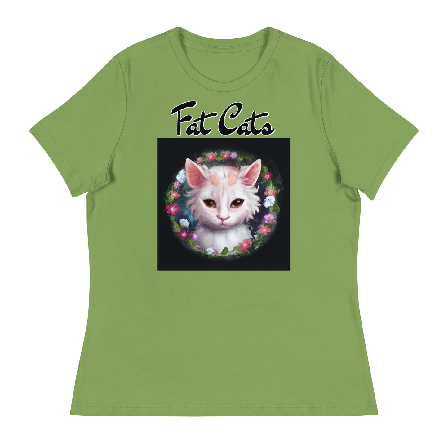 Women's T-Shirt with Kitten In a Floral Circle with a text "Fat Cats" at $25.97 found at Personalizedpetlovergifts