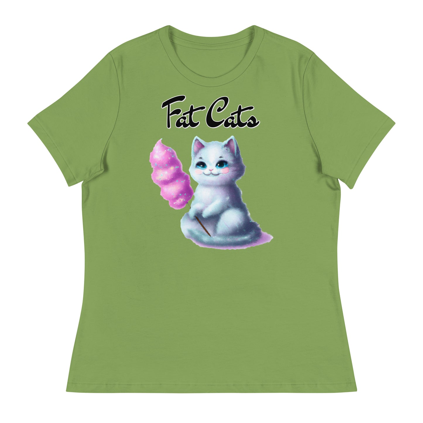 Women's T-Shirt with Kitten Holding A Cotton Candy with a text "Fat Cats" at $25.97 found at Personalizedpetlovergifts