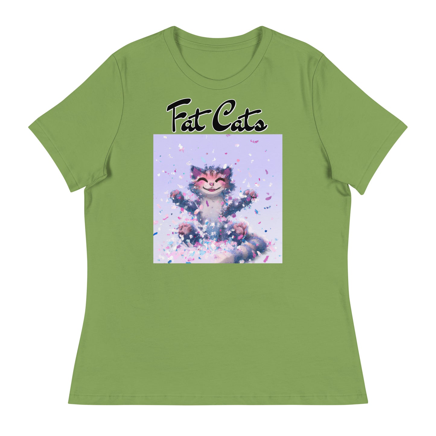 Women's T-Shirt with Kitten Enjoying Confetti with a text "Fat Cats" at $25.97 found at Personalizedpetlovergifts