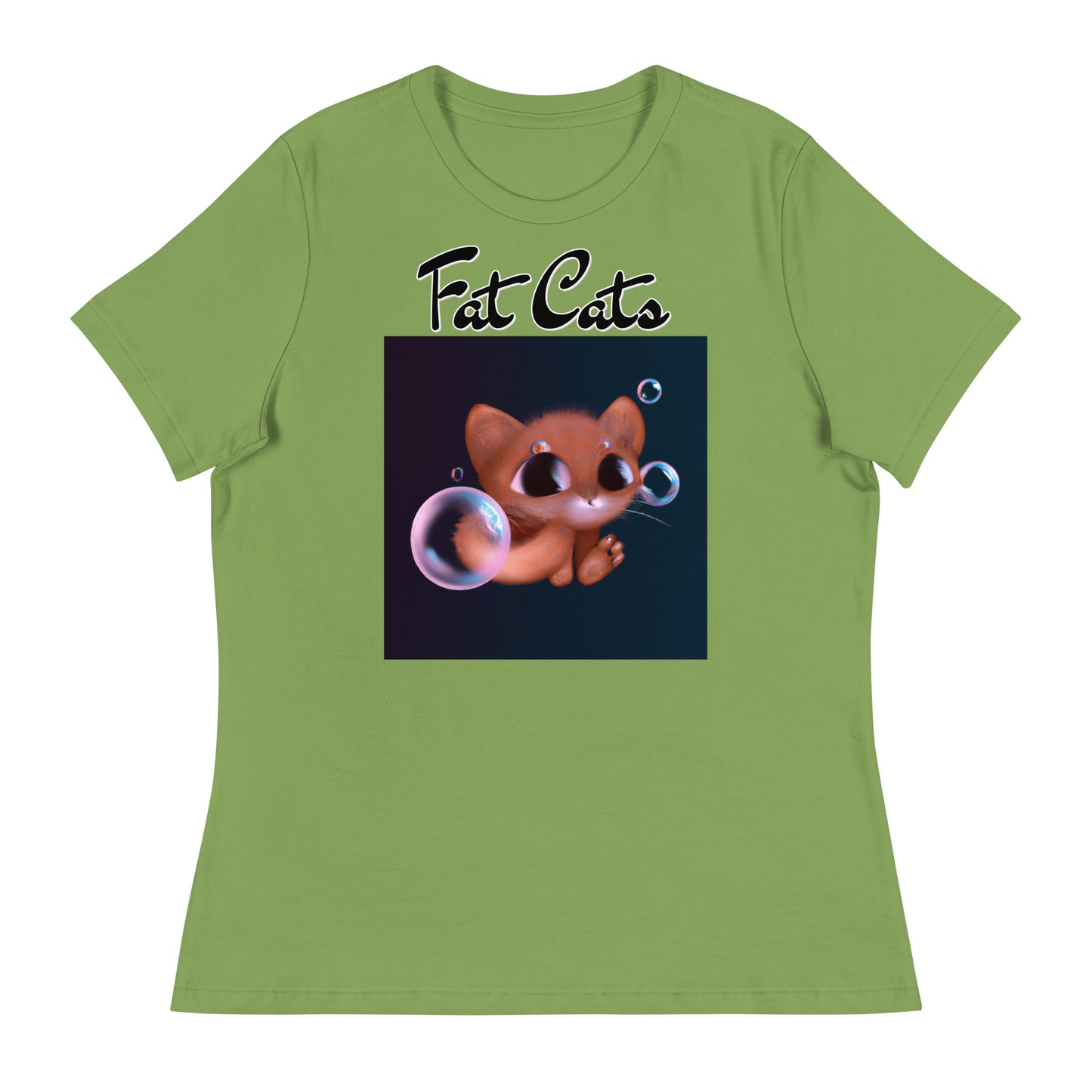 Women's T-Shirt with Kitten And Soap Bubbles with a text "Fat Cats" at $25.97 found at Personalizedpetlovergifts