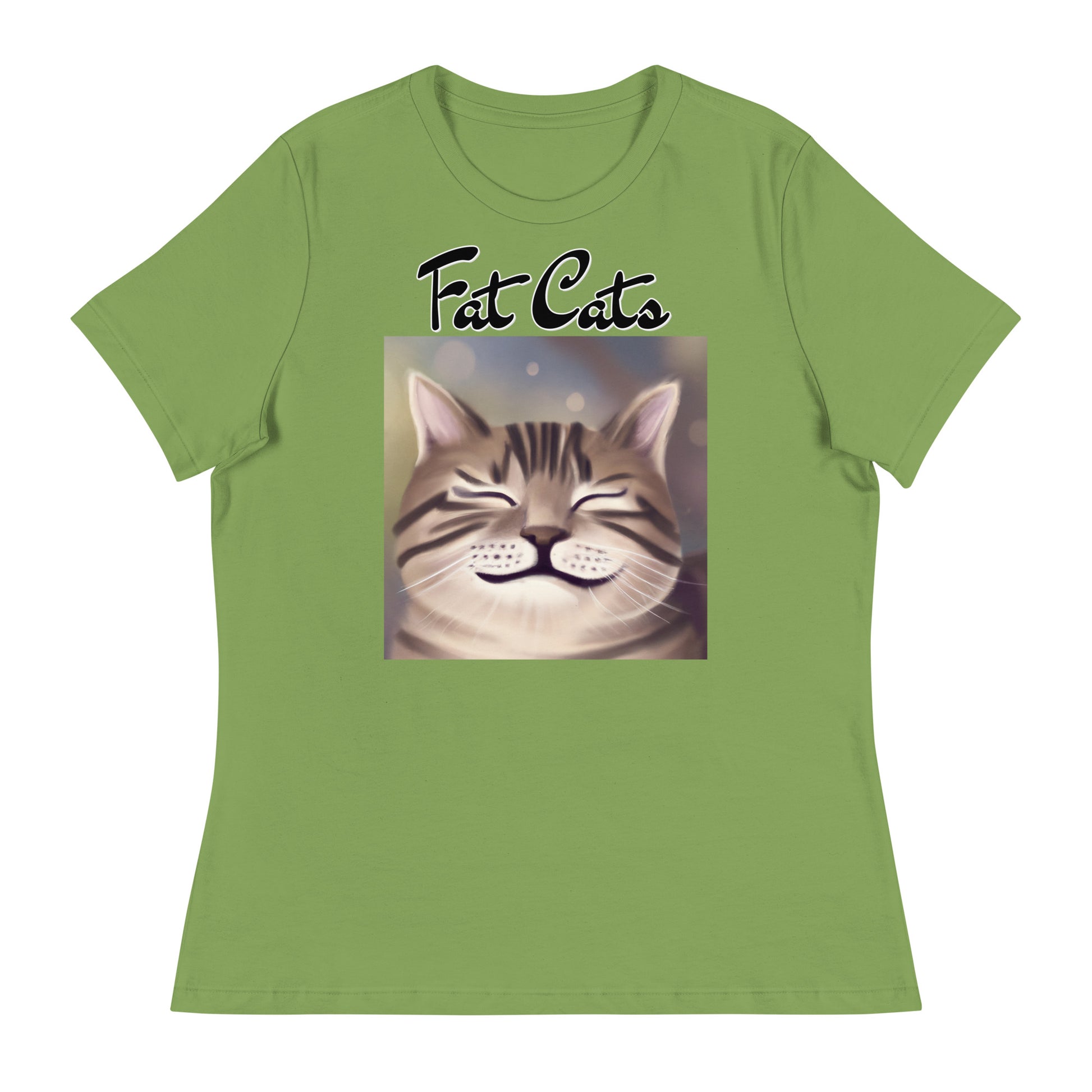 Women's T-Shirt with Happy Cat Purring with a text "Fat Cats" at $25.97 found at Personalizedpetlovergifts