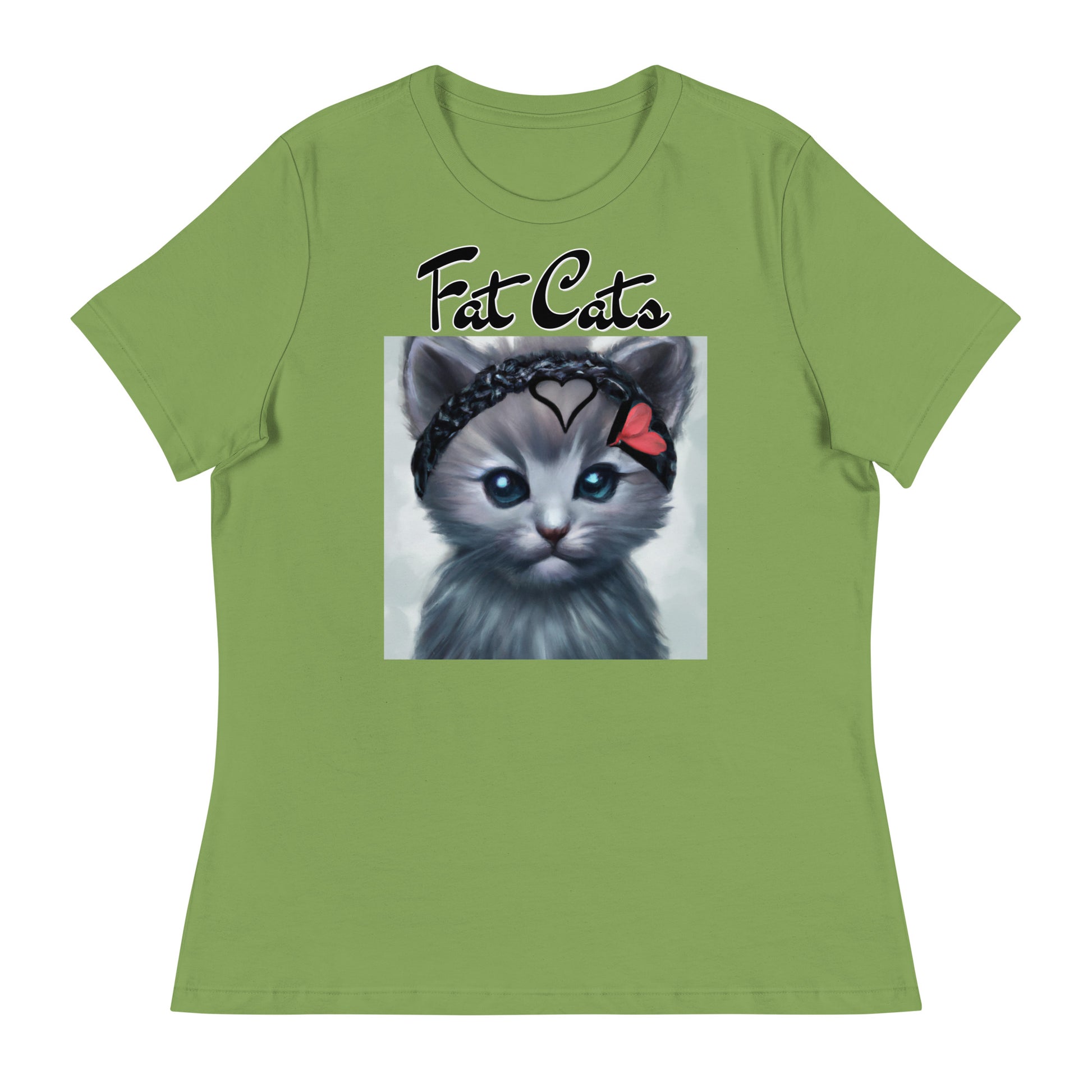 Women's T-Shirt with Grey Kitten With a Headband with a text "Fat Cats" at $25.97 found at Personalizedpetlovergifts