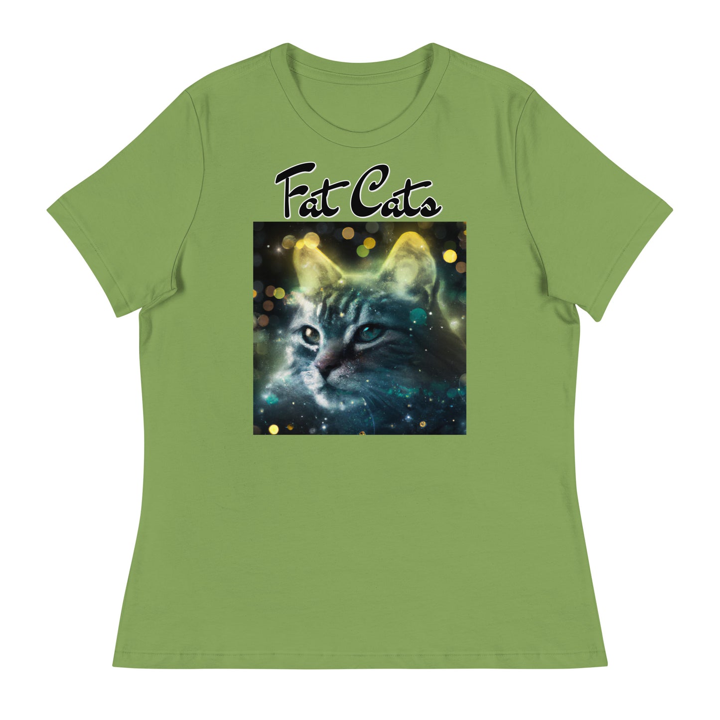 Women's T-Shirt with Green Space Cat with a text "Fat Cats" at $25.97 found at Personalizedpetlovergifts