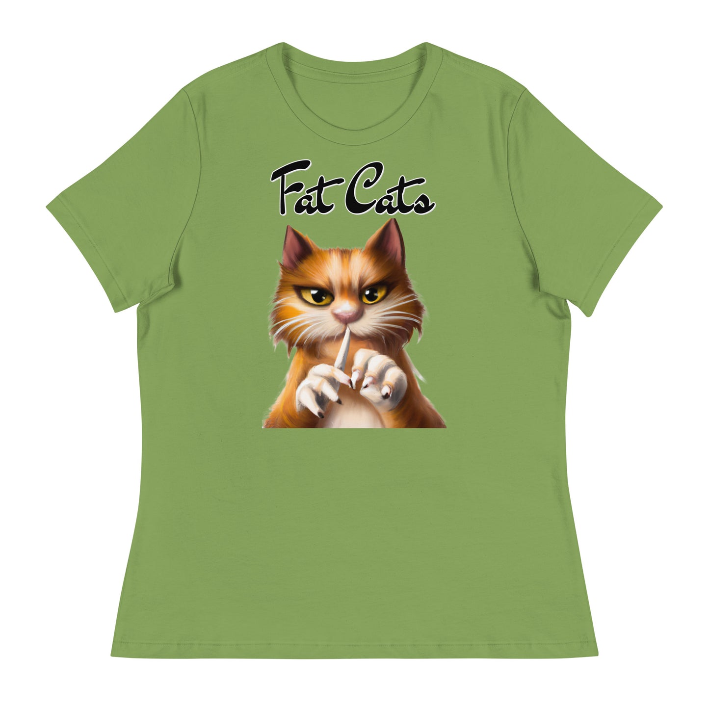 Women's T-Shirt with Ginger Cat Filing Its Nails with a text "Fat Cats" at $25.97 found at Personalizedpetlovergifts