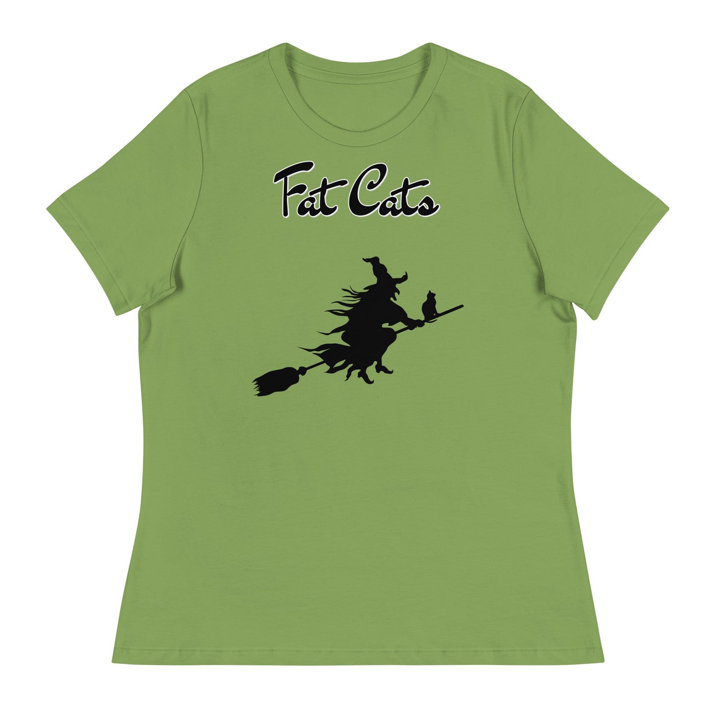 Women's T-Shirt with Flying Witch With Cat On a Broom with a text "Fat Cats" at $25.97 found at Personalizedpetlovergifts