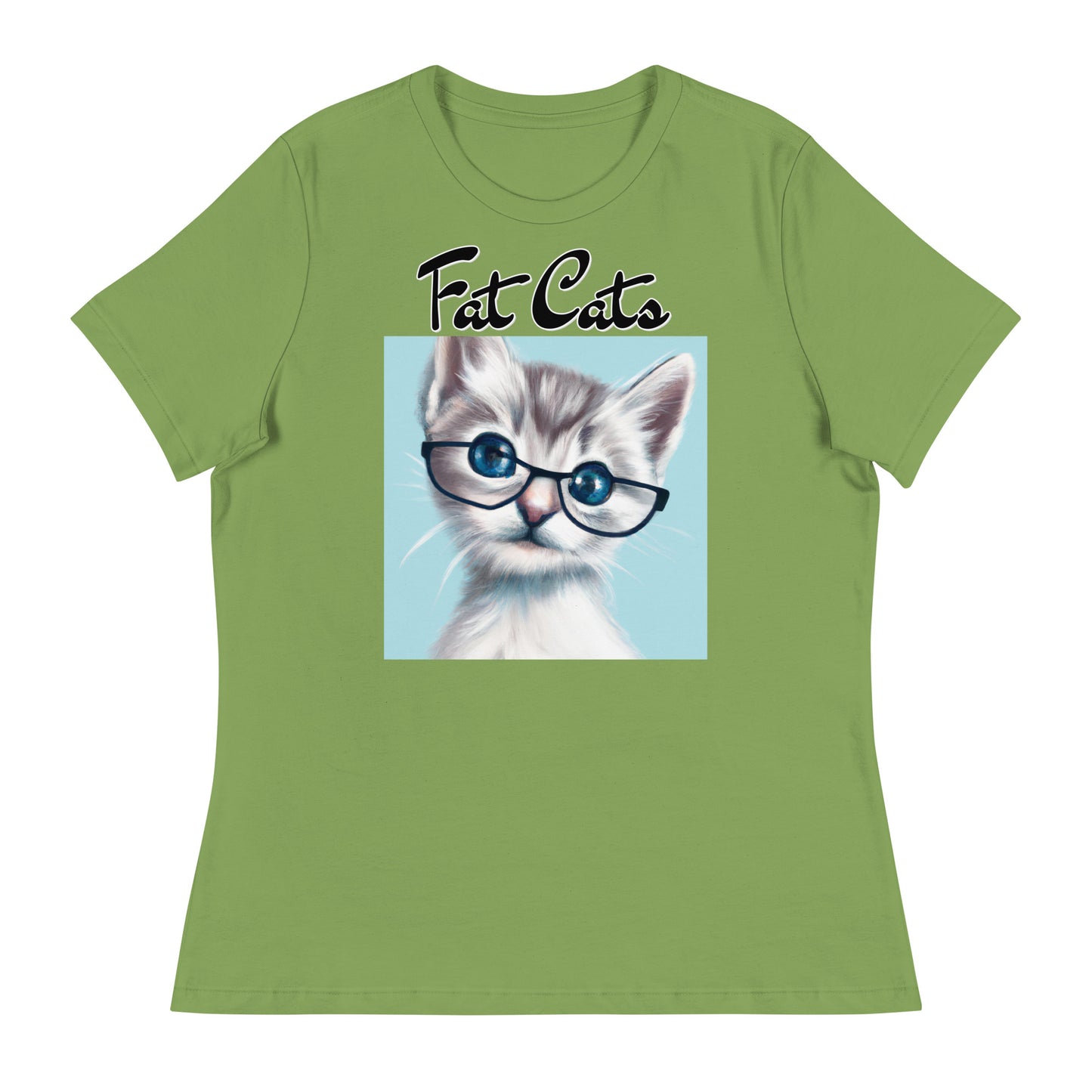 Women's T-Shirt with Fluffy Kitten With Glasses with a text "Fat Cats" at $25.97 found at Personalizedpetlovergifts