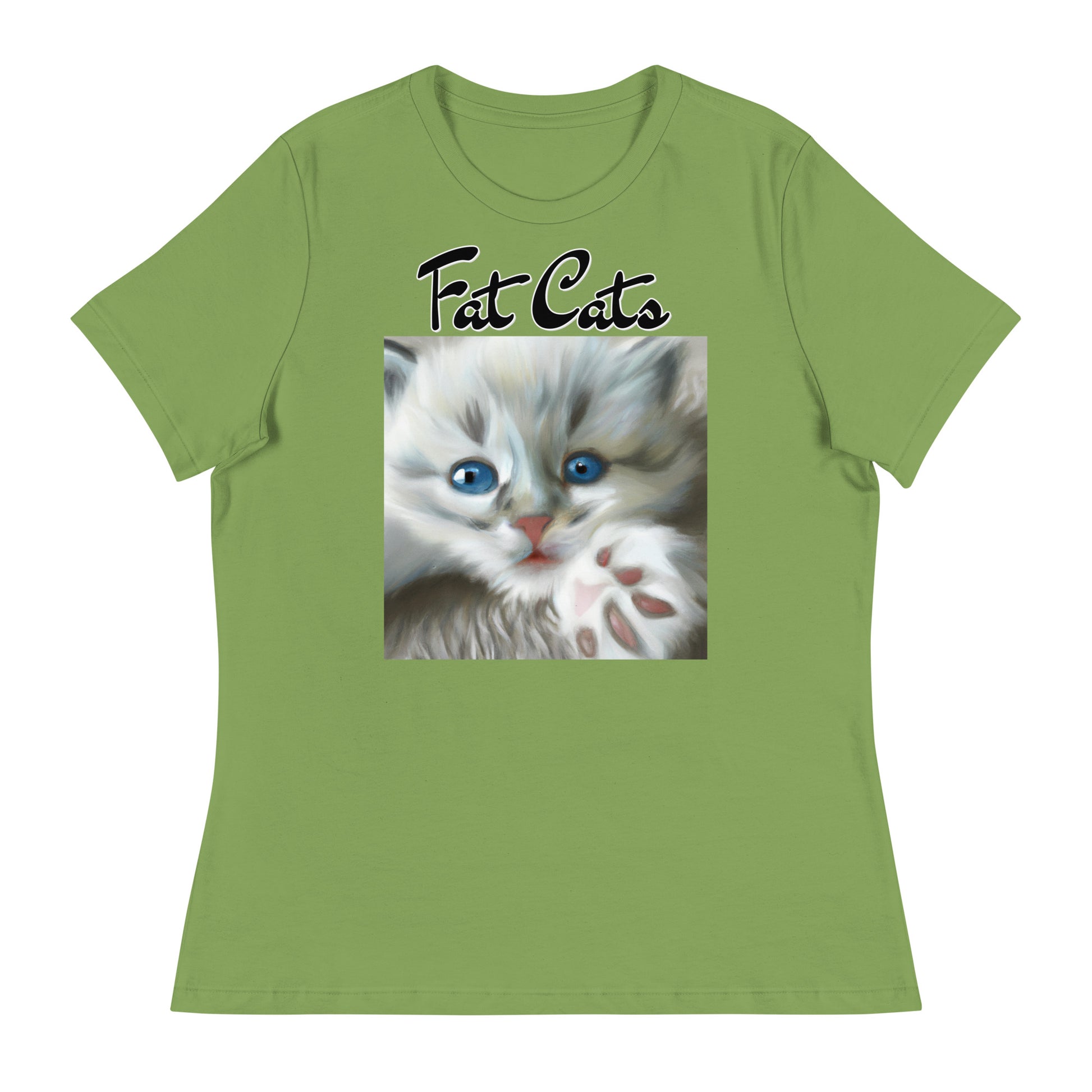 Women's T-Shirt with Fluffy Kitten With Fluffy Paw with a text "Fat Cats" at $25.97 found at Personalizedpetlovergifts