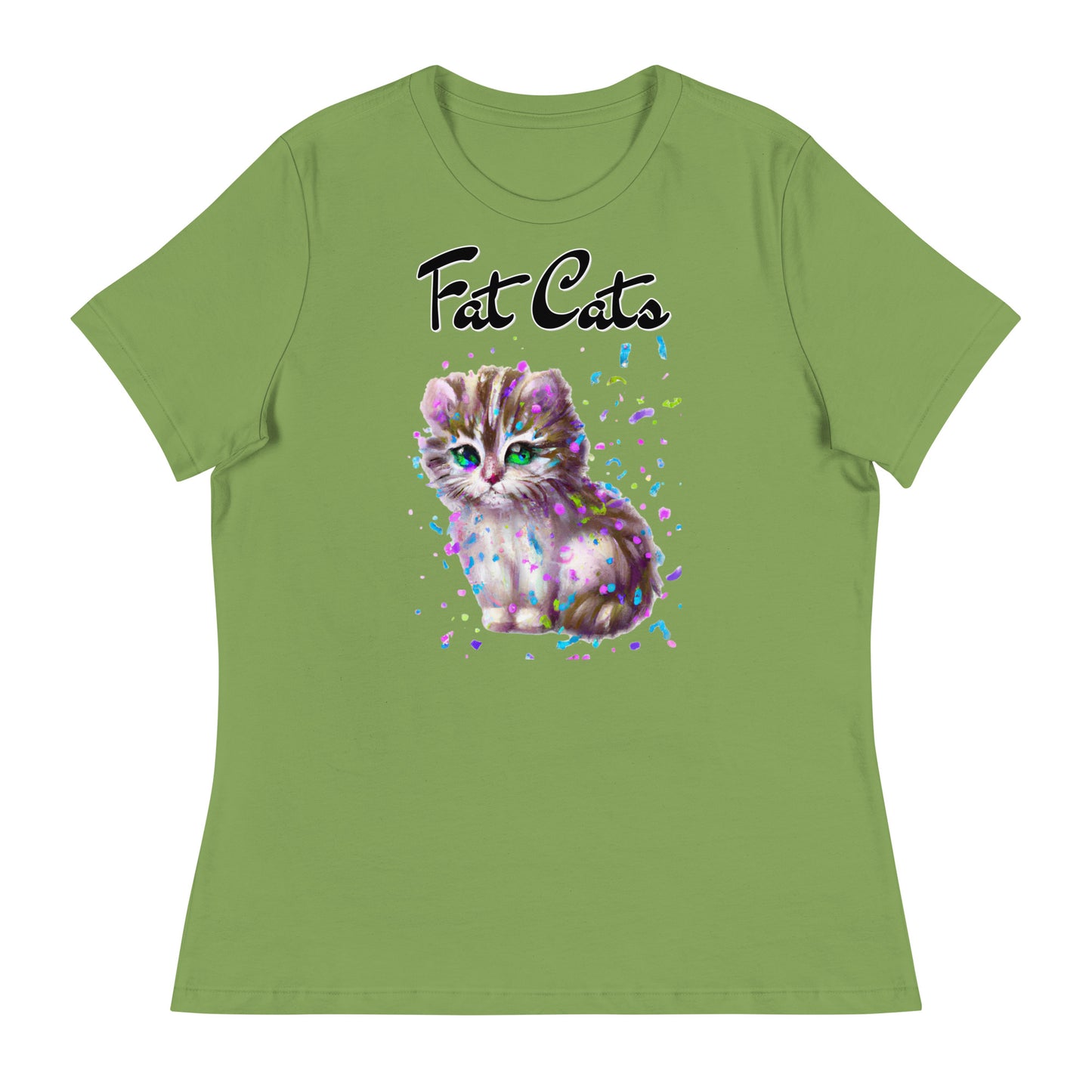 Women's T-Shirt with Fluffy Kitten With Confetti with a text "Fat Cats" at $25.97 found at Personalizedpetlovergifts