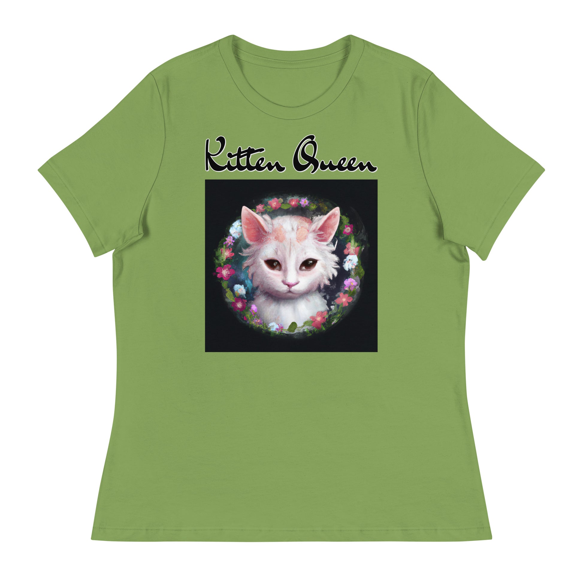 Women's T-Shirt with Kitten In a Floral Circle with a text "Kitten Queen" at $25.97 found at Personalizedpetlovergifts