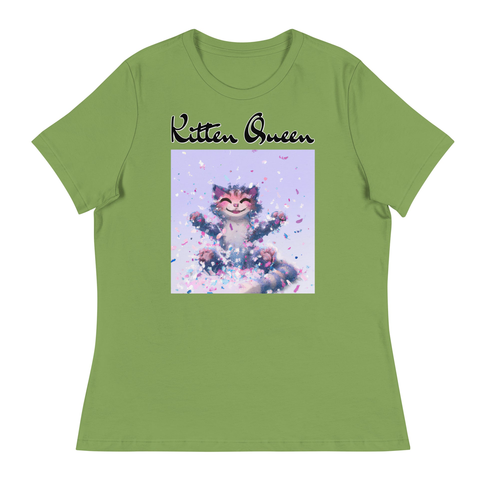 Women's T-Shirt with Kitten Enjoying Confetti with a text "Kitten Queen" at $25.97 found at Personalizedpetlovergifts