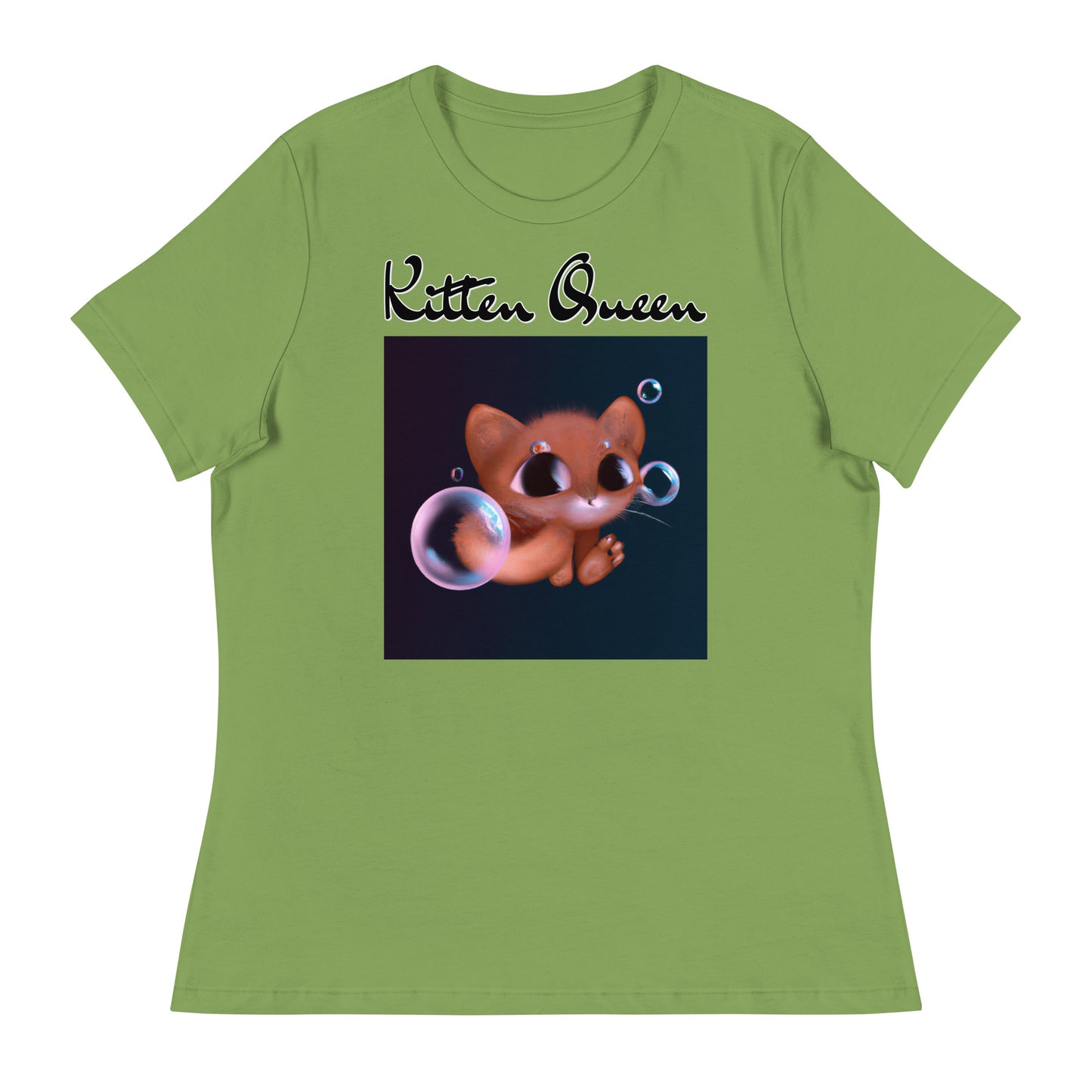 Women's T-Shirt with Kitten And Soap Bubbles with a text "Kitten Queen" at $25.97 found at Personalizedpetlovergifts