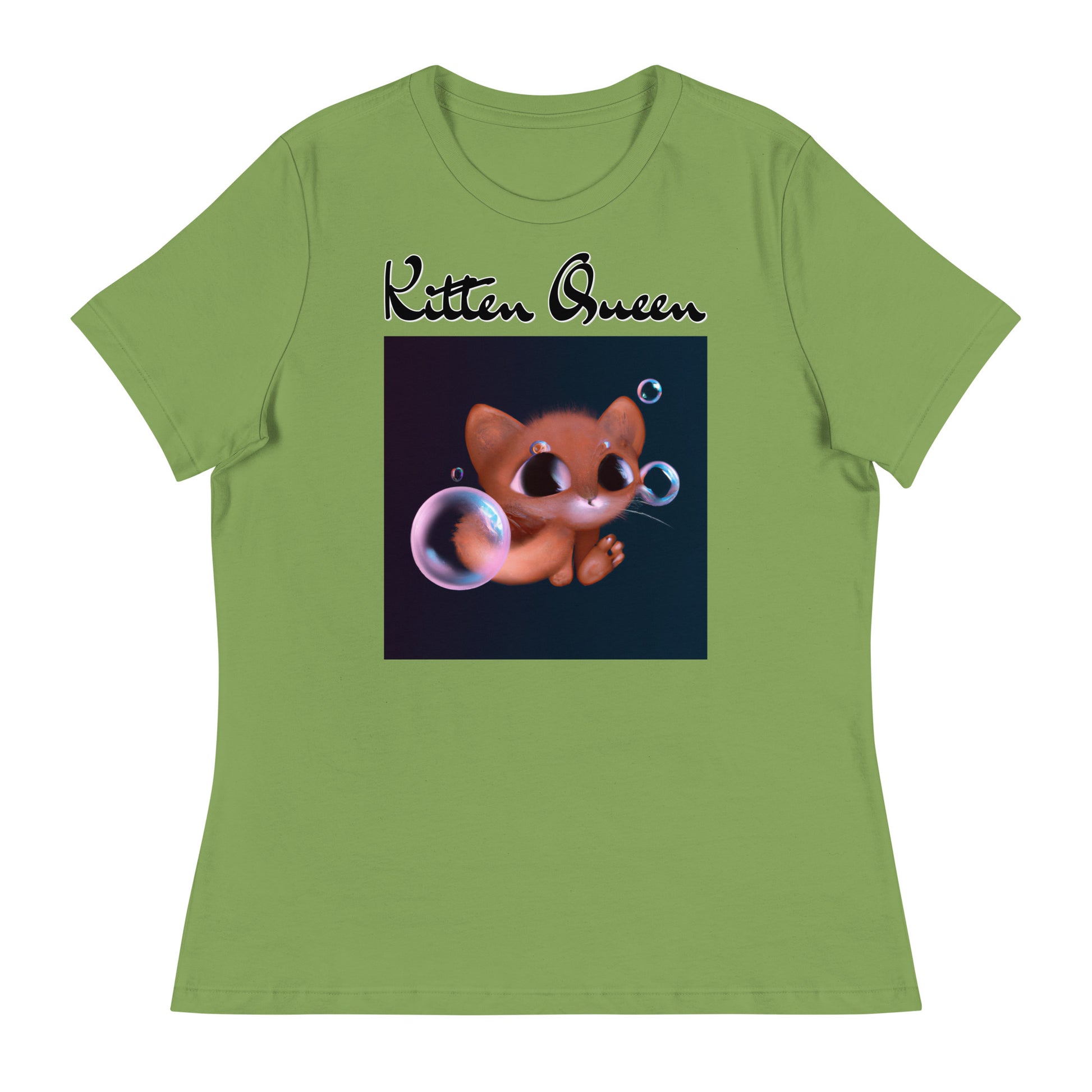 Women's T-Shirt with Kitten And Soap Bubbles with a text "Kitten Queen" at $25.97 found at Personalizedpetlovergifts