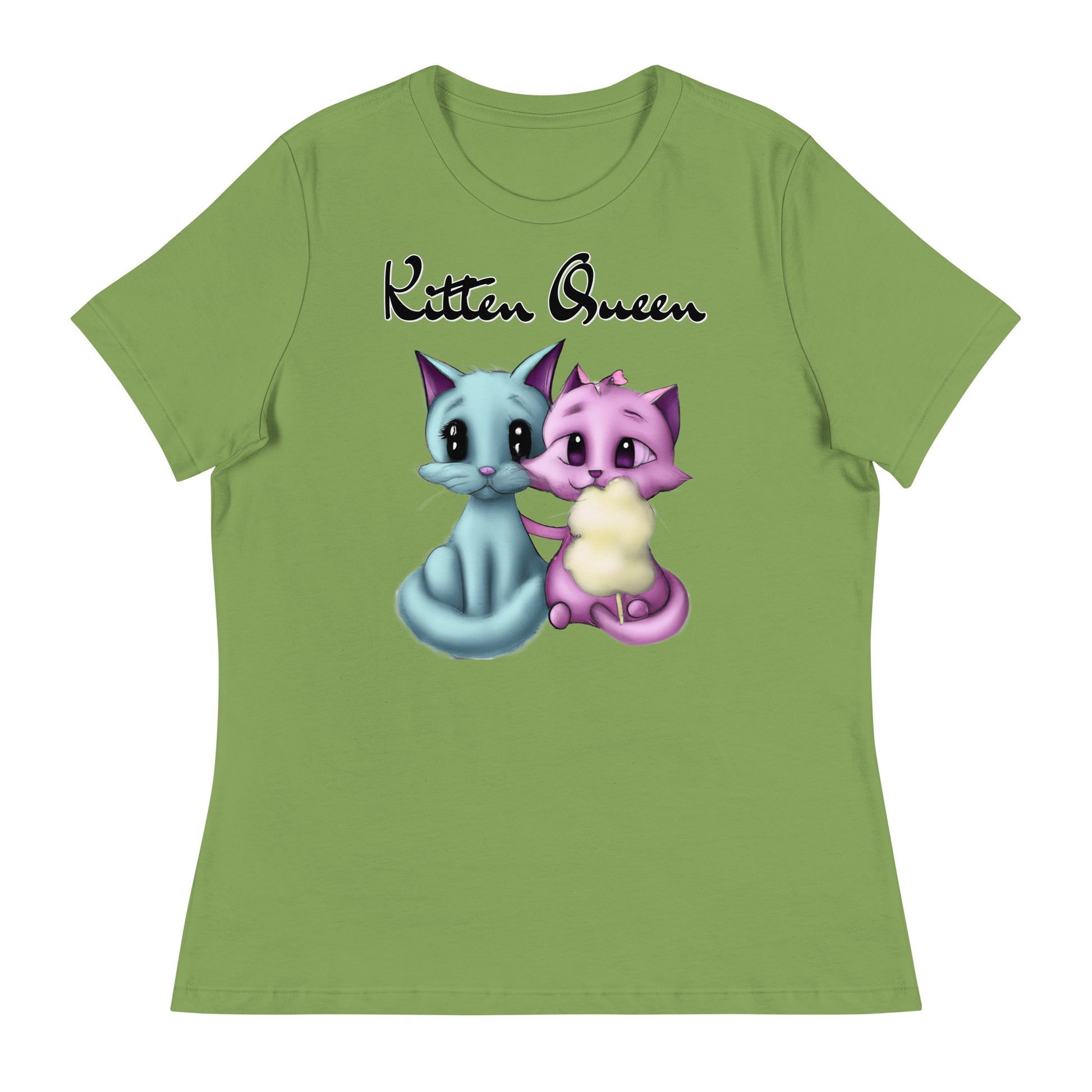 Women's T-Shirt with Hugging Kittens With Cotton Candy with a text "Kitten Queen" at $25.97 found at Personalizedpetlovergifts