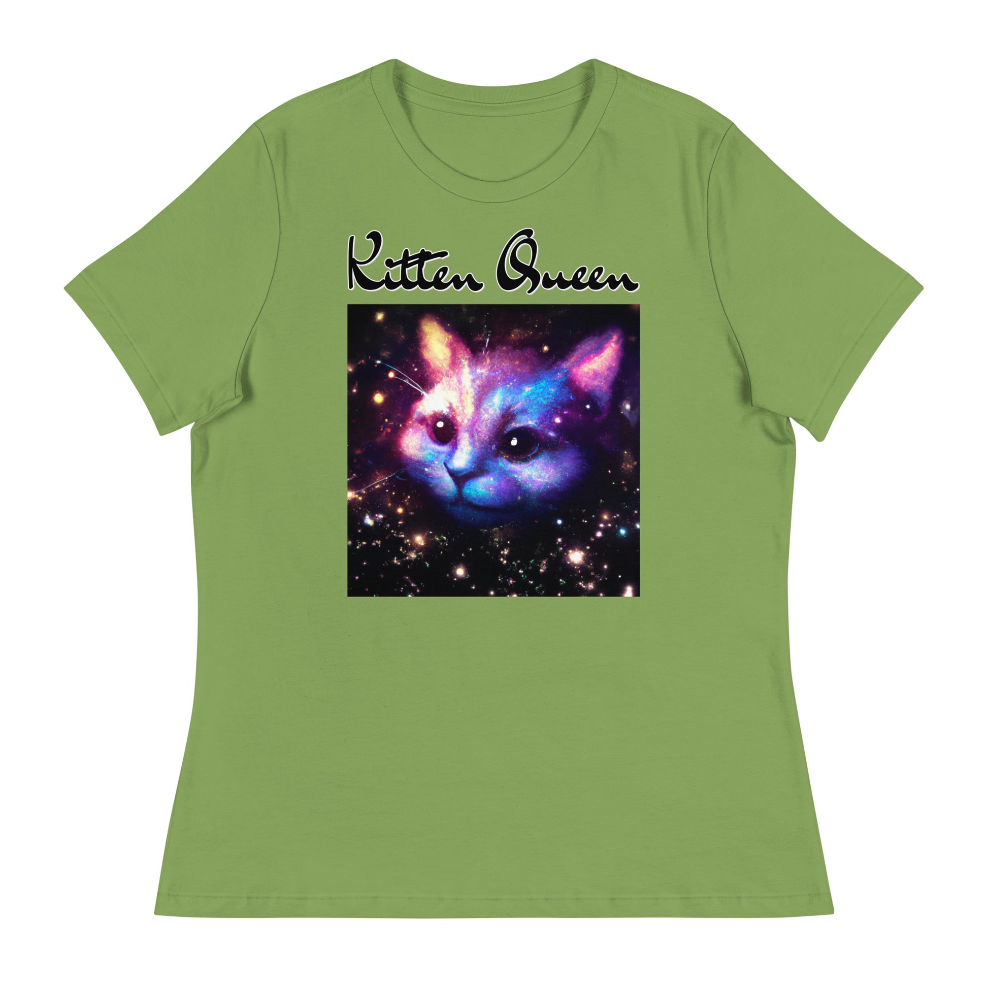 Women's T-Shirt with Galaxy Cat with a text "Kitten Queen" at $25.97 found at Personalizedpetlovergifts