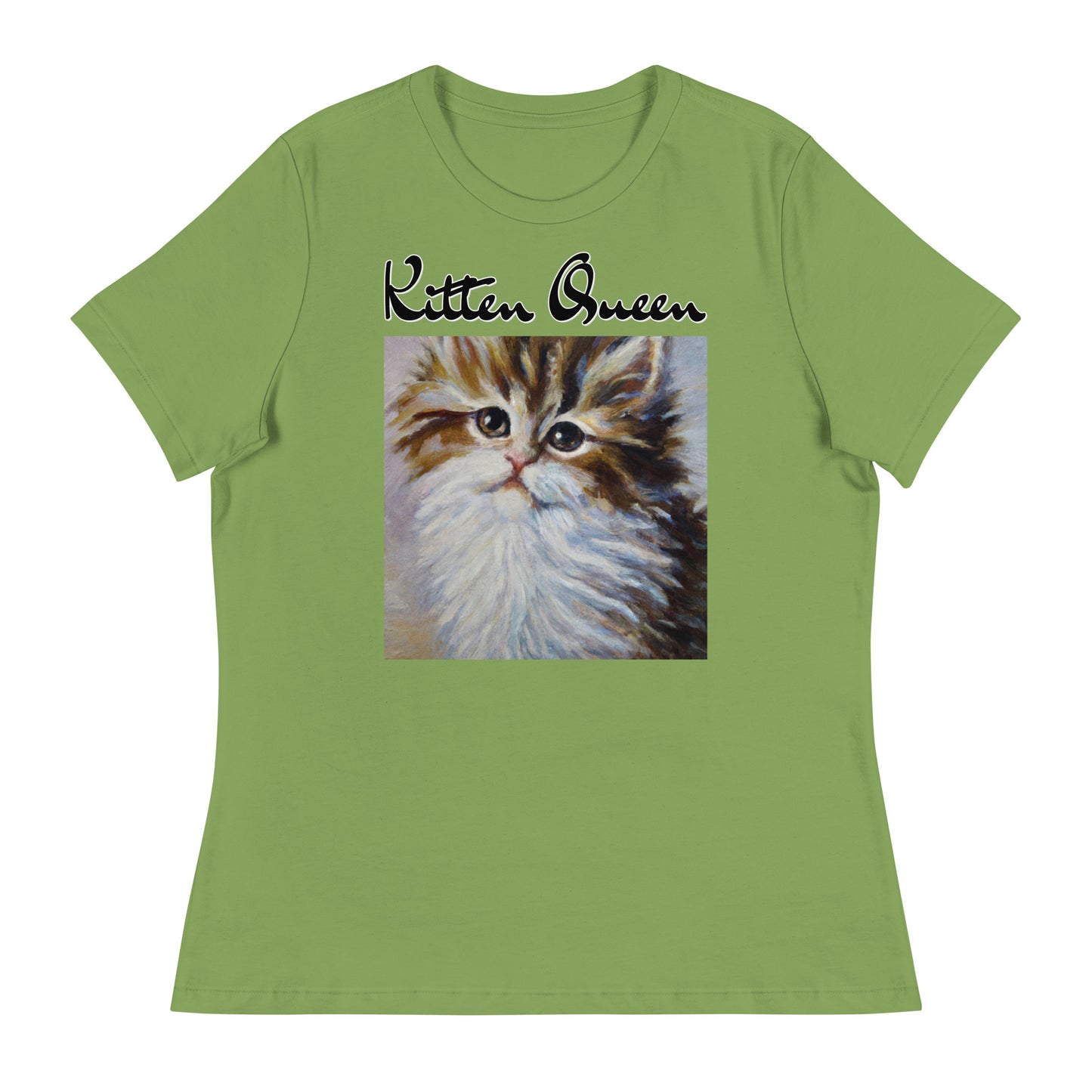 Women's T-Shirt with Fluffy Wispy Kitten Oil Painting with a text "Kitten Queen" at $25.97 found at Personalizedpetlovergifts