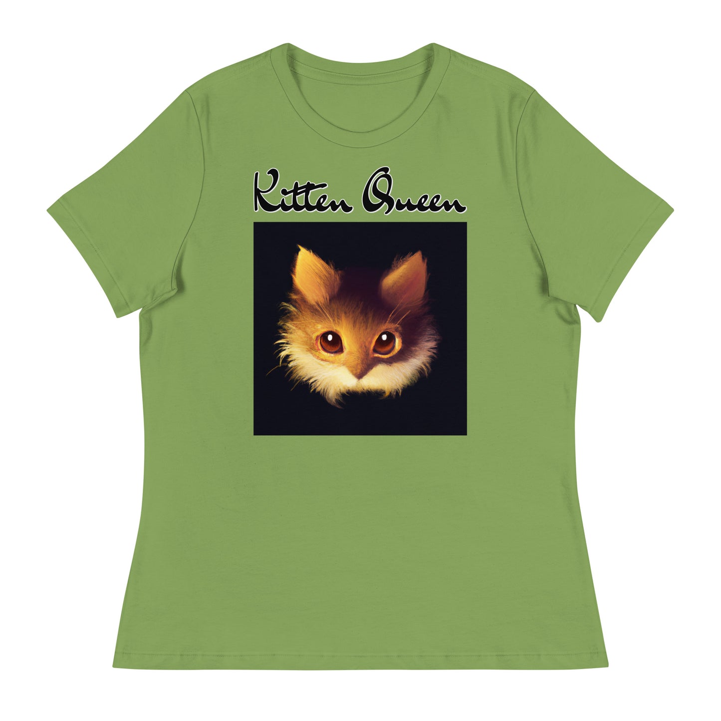 Women's T-Shirt with Fluffy Orange Cat Portrait with a text "Kitten Queen" at $25.97 found at Personalizedpetlovergifts