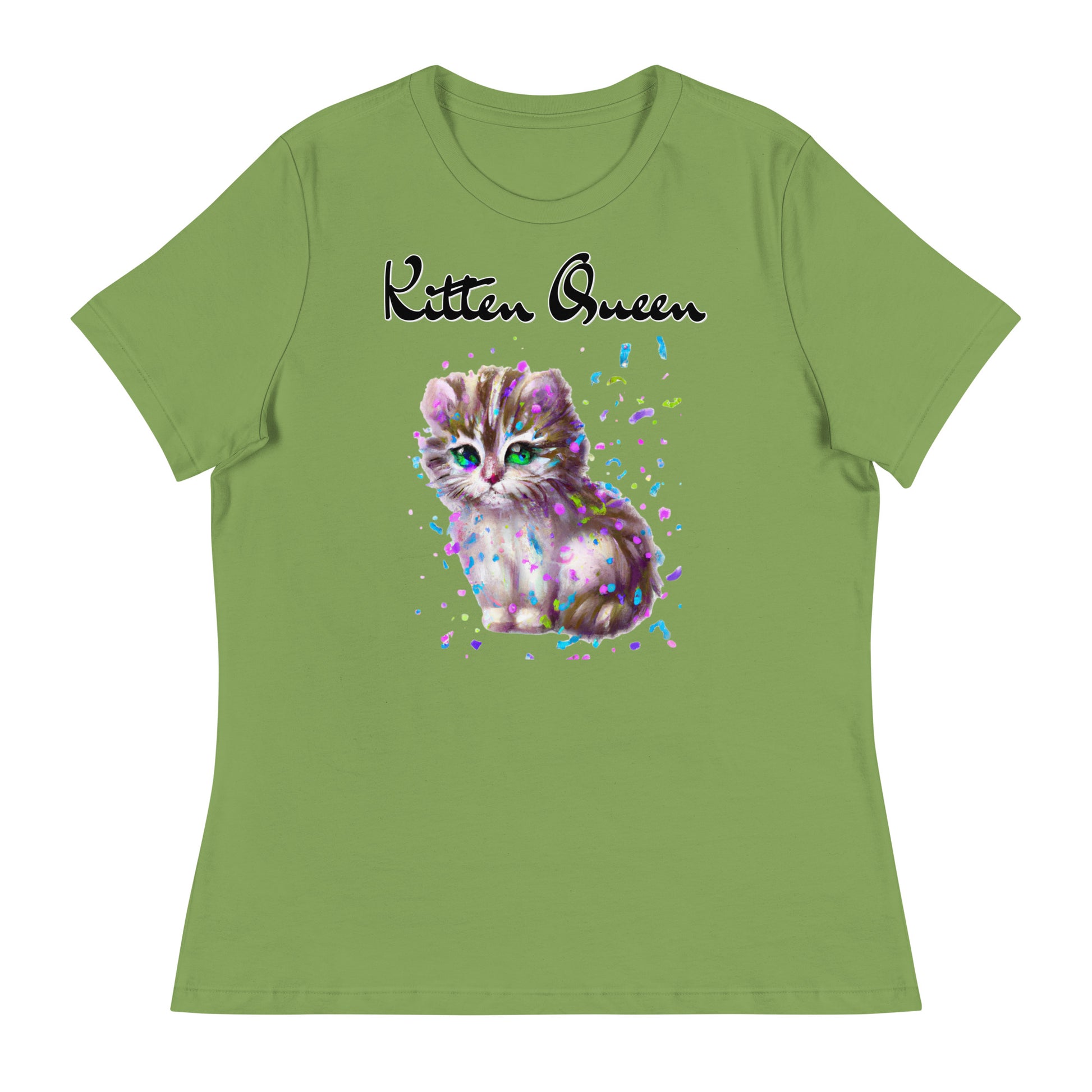 Women's T-Shirt with Fluffy Kitten With Confetti with a text "Kitten Queen" at $25.97 found at Personalizedpetlovergifts