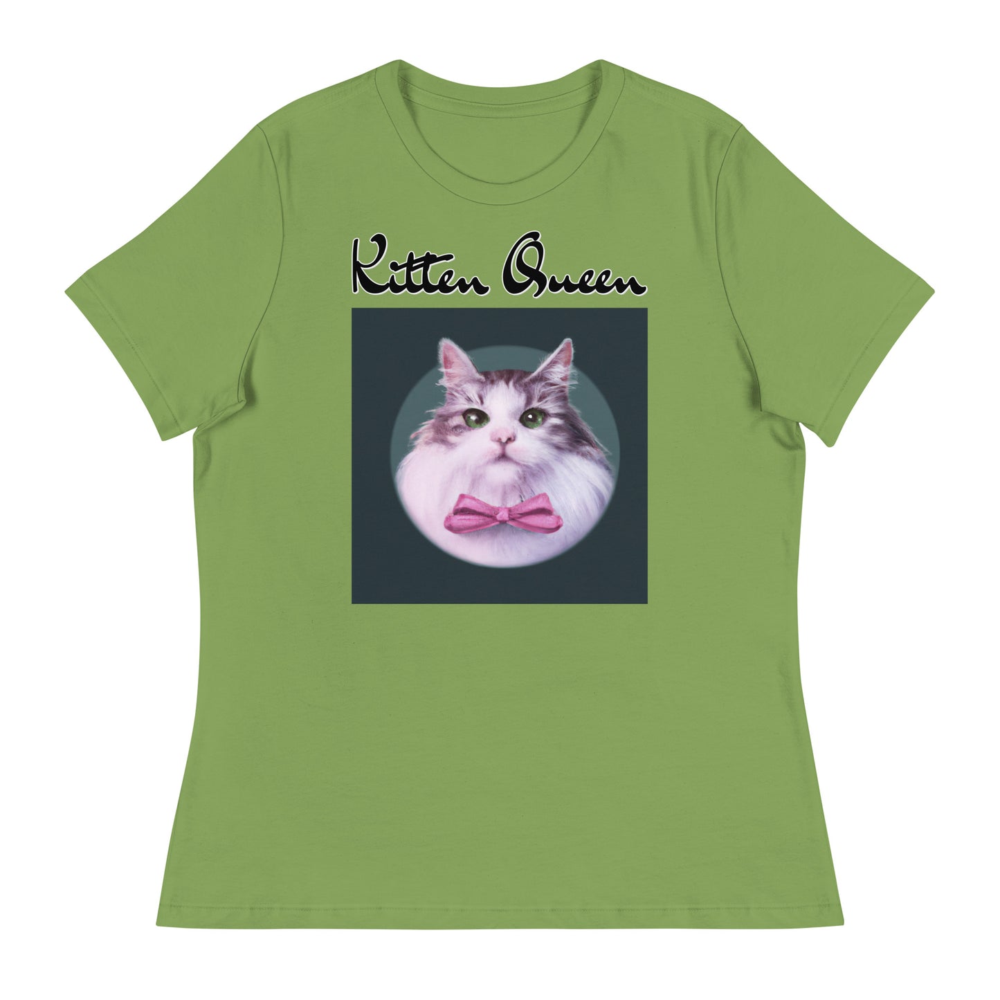 Women's T-Shirt with Fluffy Kitten With a Pink Bow with a text "Kitten Queen" at $25.97 found at Personalizedpetlovergifts