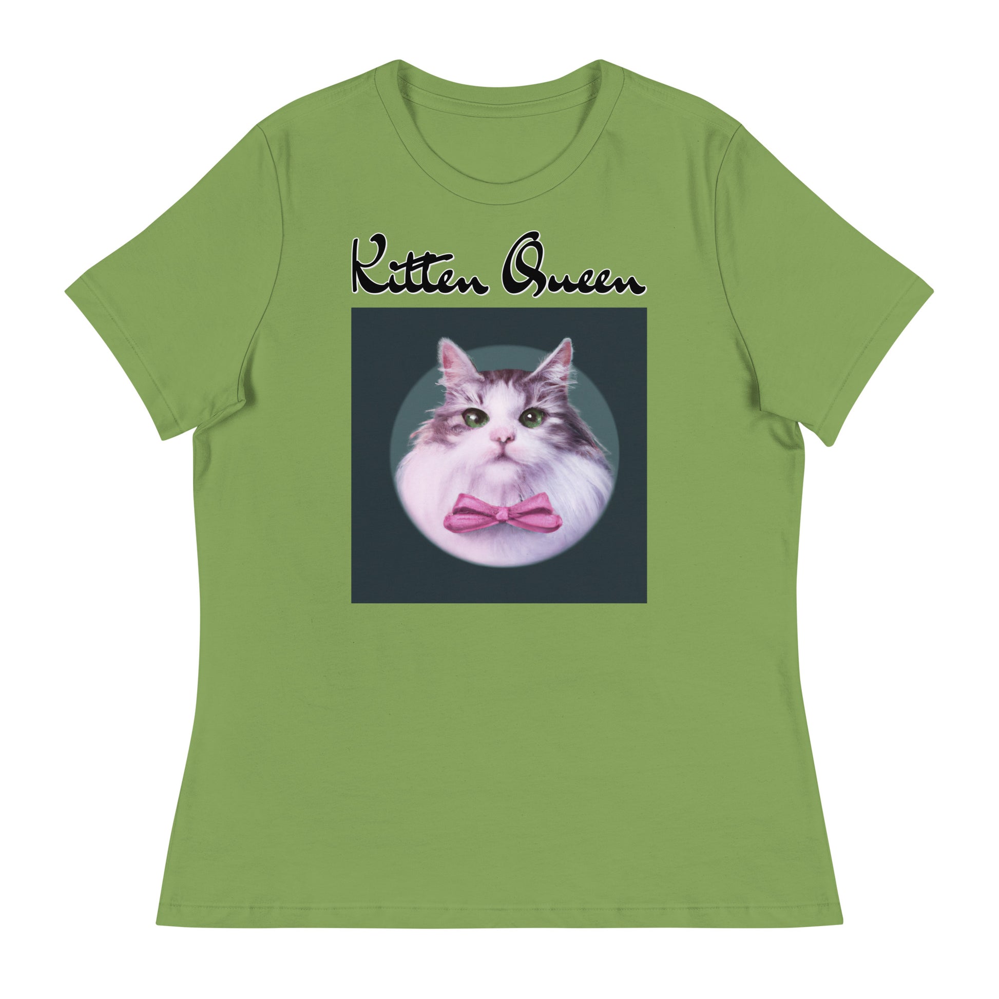 Women's T-Shirt with Fluffy Kitten With a Pink Bow with a text "Kitten Queen" at $25.97 found at Personalizedpetlovergifts