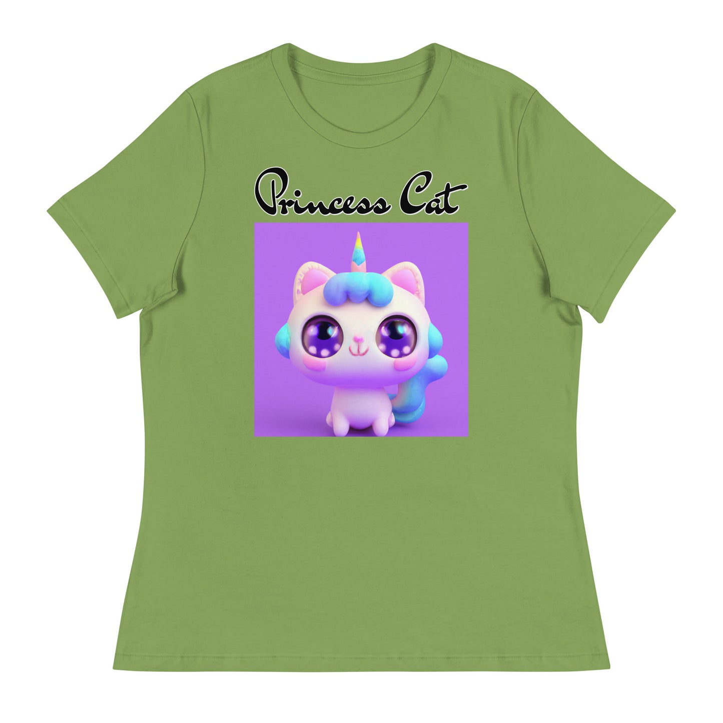 Women's T-Shirt with Happy Unicorn Kitten with a text "Princess Cat" at $25.97 found at Personalizedpetlovergifts