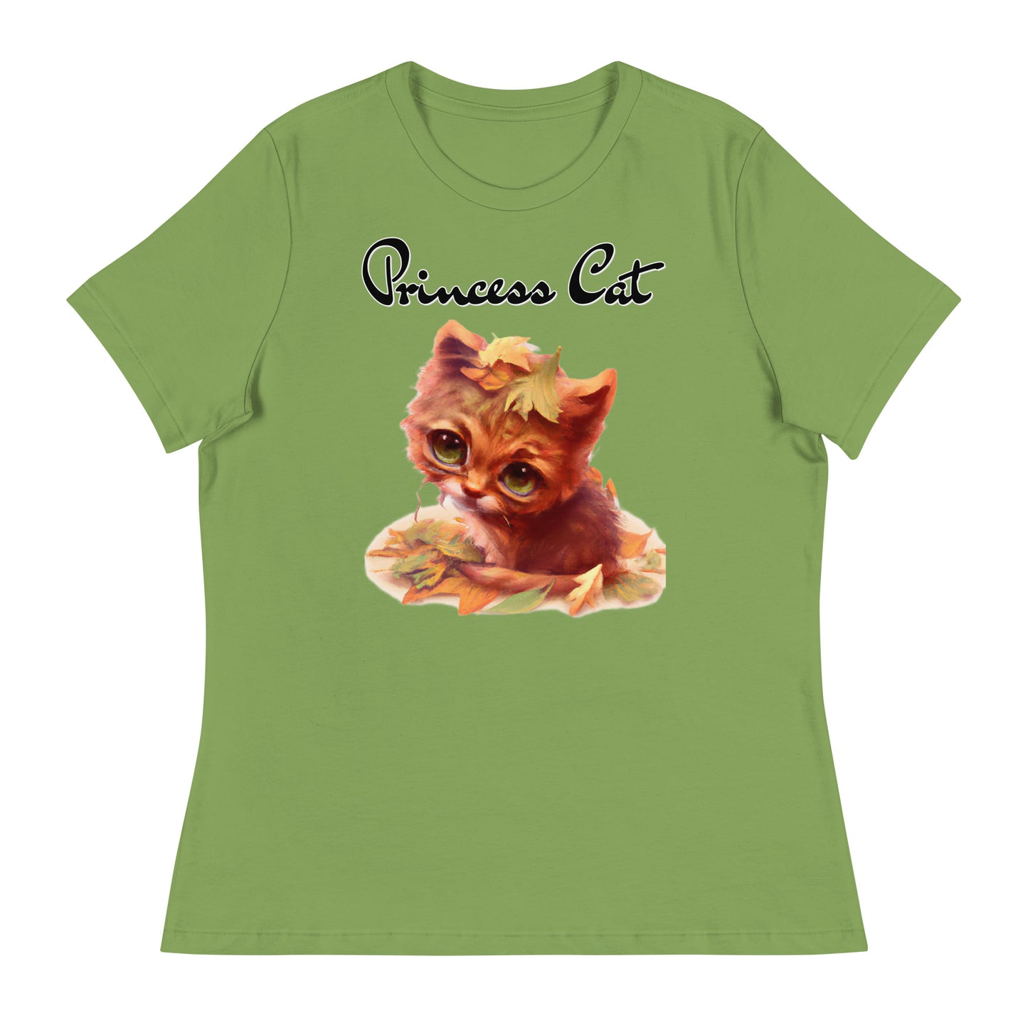 Women's T-Shirt with Ginger Cat With Autumn Leaves with a text "Princess Cat" at $25.97 found at Personalizedpetlovergifts