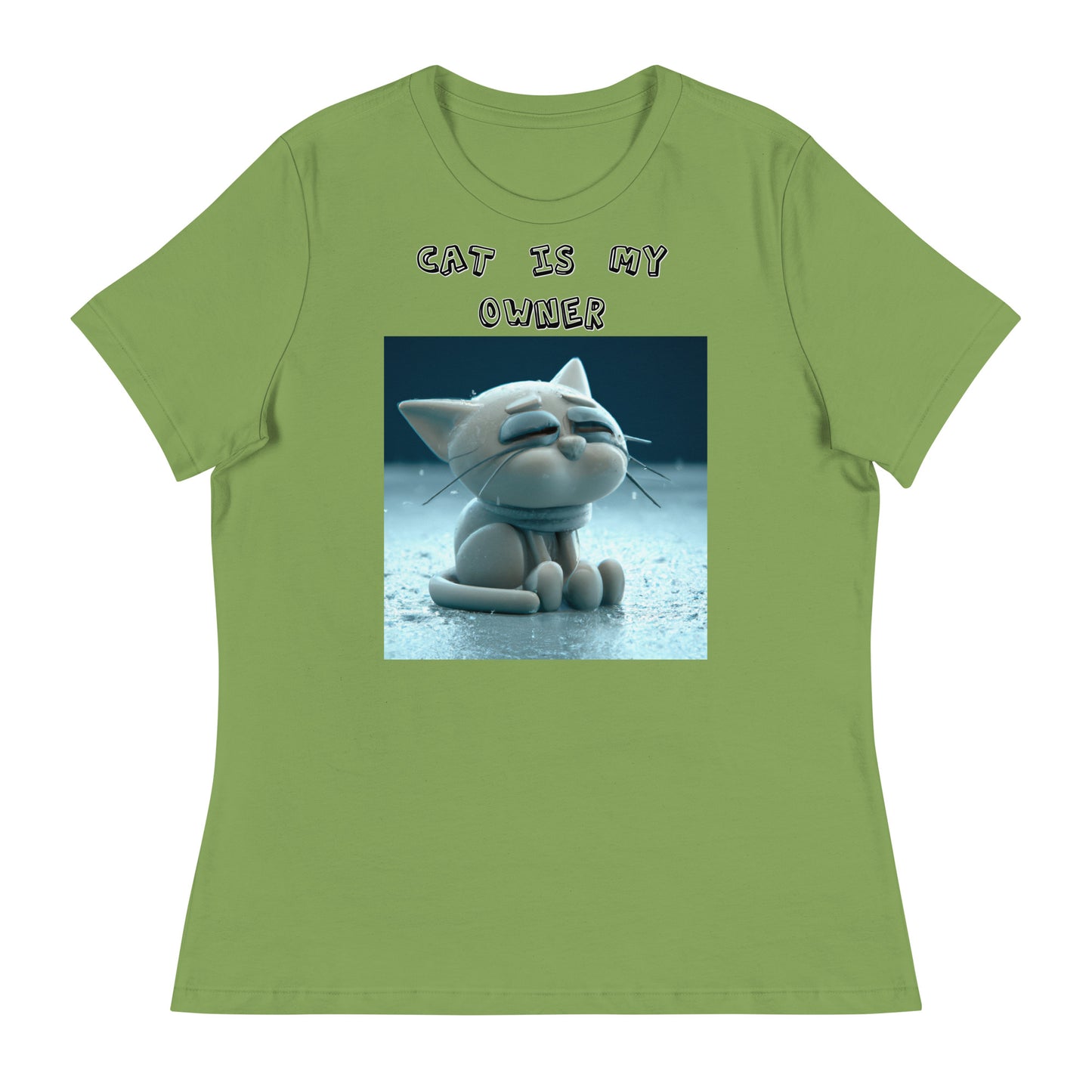 Women's T-Shirt with Sad Sitting Kitten with a text "Cat Is My Owner" at $25.97 found at Personalizedpetlovergifts