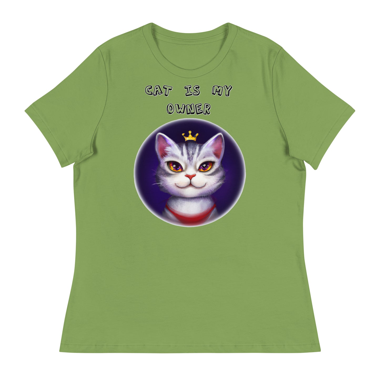 Women's White T-Shirt with Princess Cat In a Circle with a text "Cat Is My Owner" at $25.97 found at Personalizedpetlovergifts