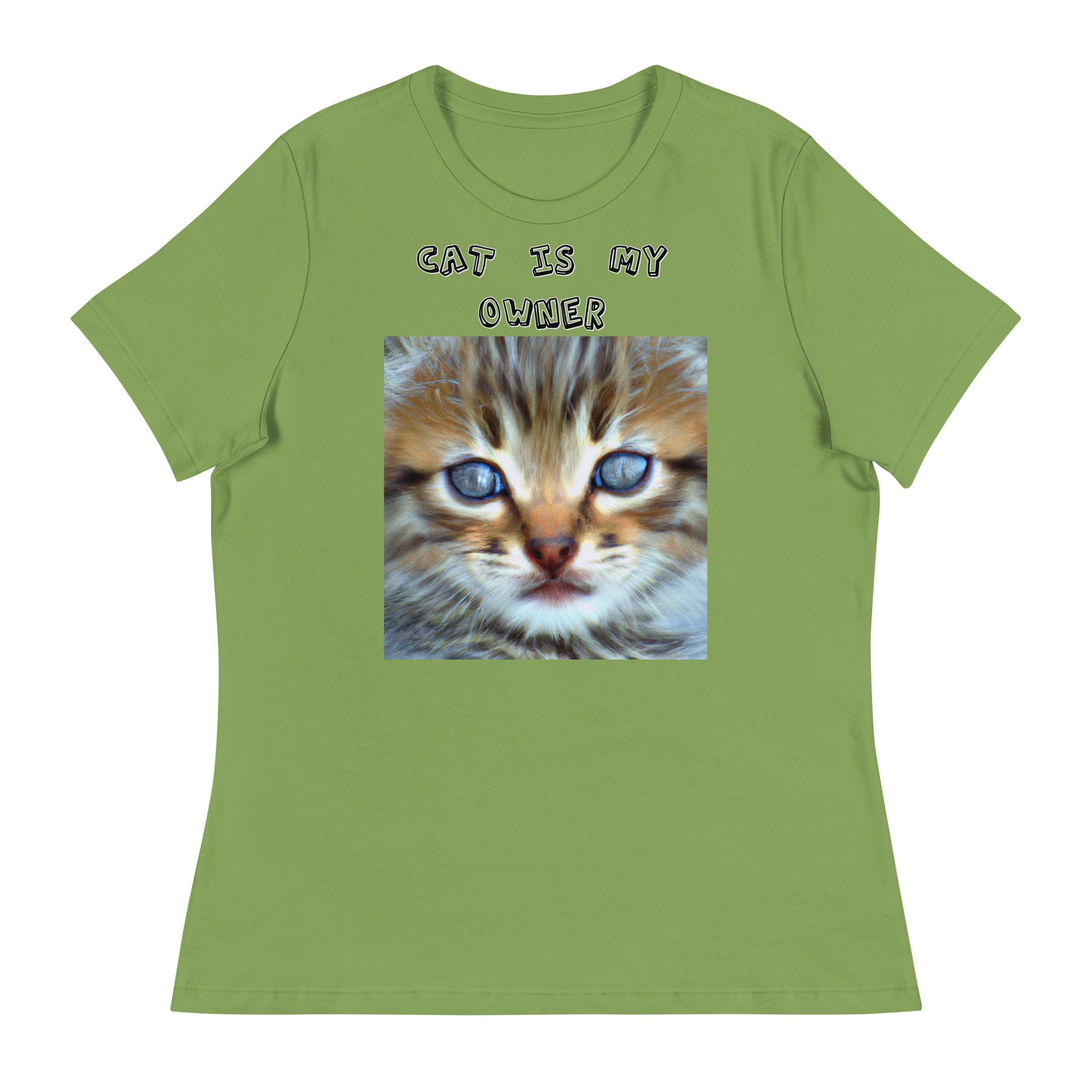 Women's White T-Shirt with Portrait Painting Of a Kitten with a text "Cat Is My Owner" at $25.97 found at Personalizedpetlovergifts