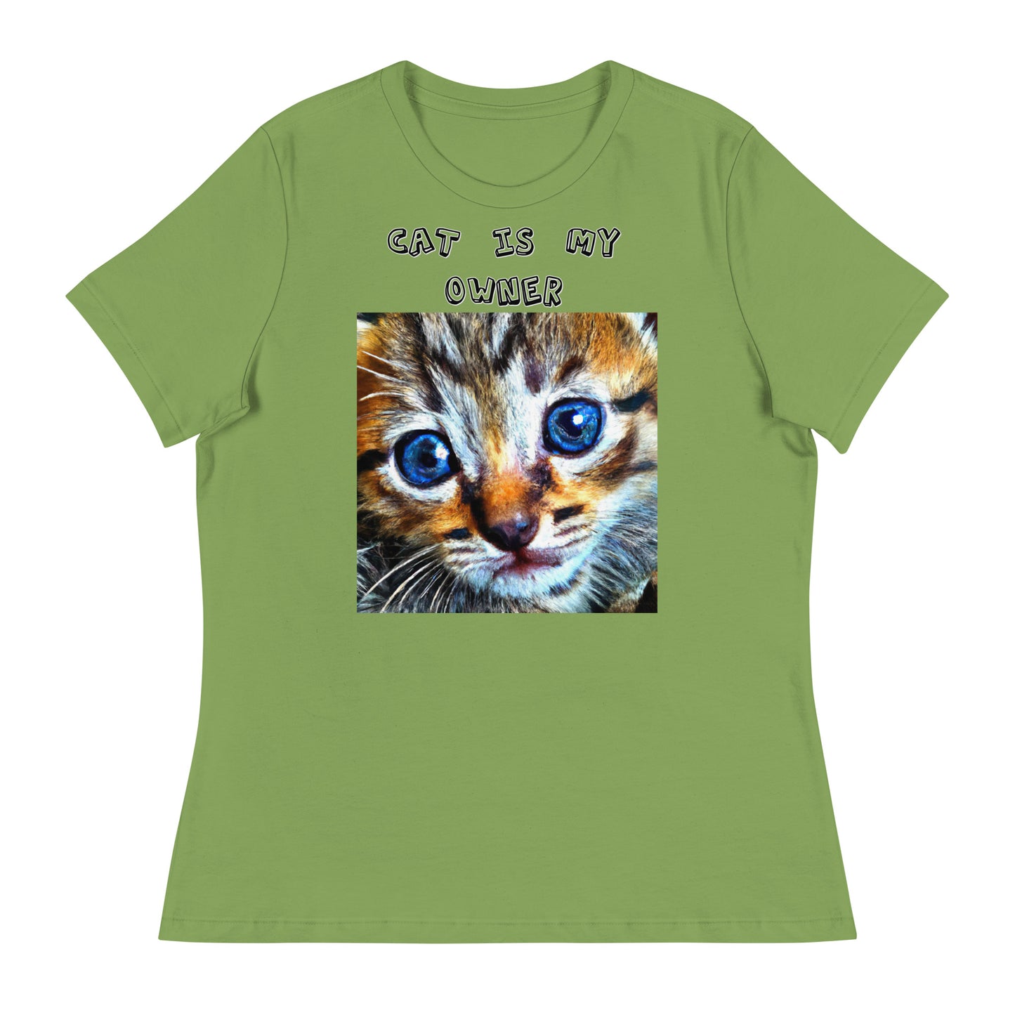 Women's White T-Shirt with Portrait Painting Of a Cat with a text "Cat Is My Owner" at $25.97 found at Personalizedpetlovergifts