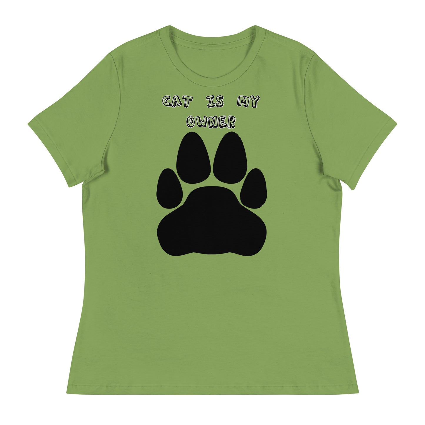 Women's White T-Shirt with Paw with a text "Cat Is My Owner" at $25.97 found at Personalizedpetlovergifts