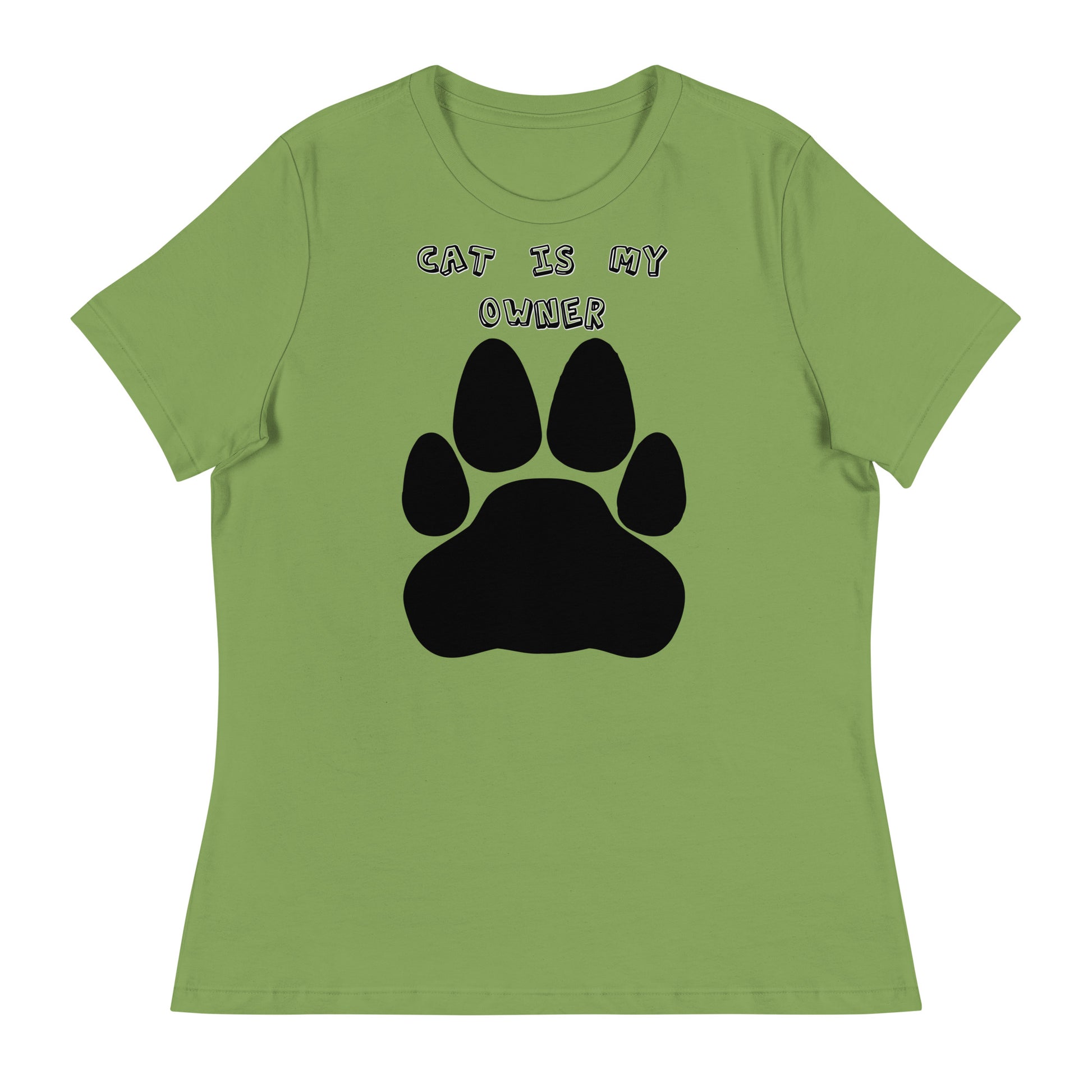 Women's White T-Shirt with Paw with a text "Cat Is My Owner" at $25.97 found at Personalizedpetlovergifts