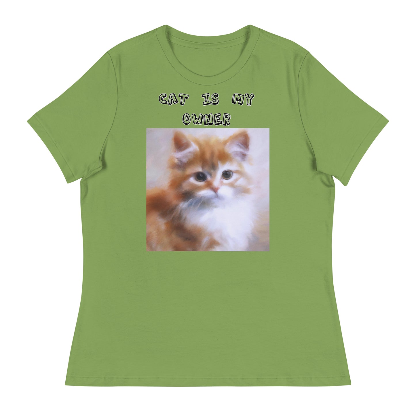 Women's White T-Shirt with Orange Fluffy Kitten with a text "Cat Is My Owner" at $25.97 found at Personalizedpetlovergifts