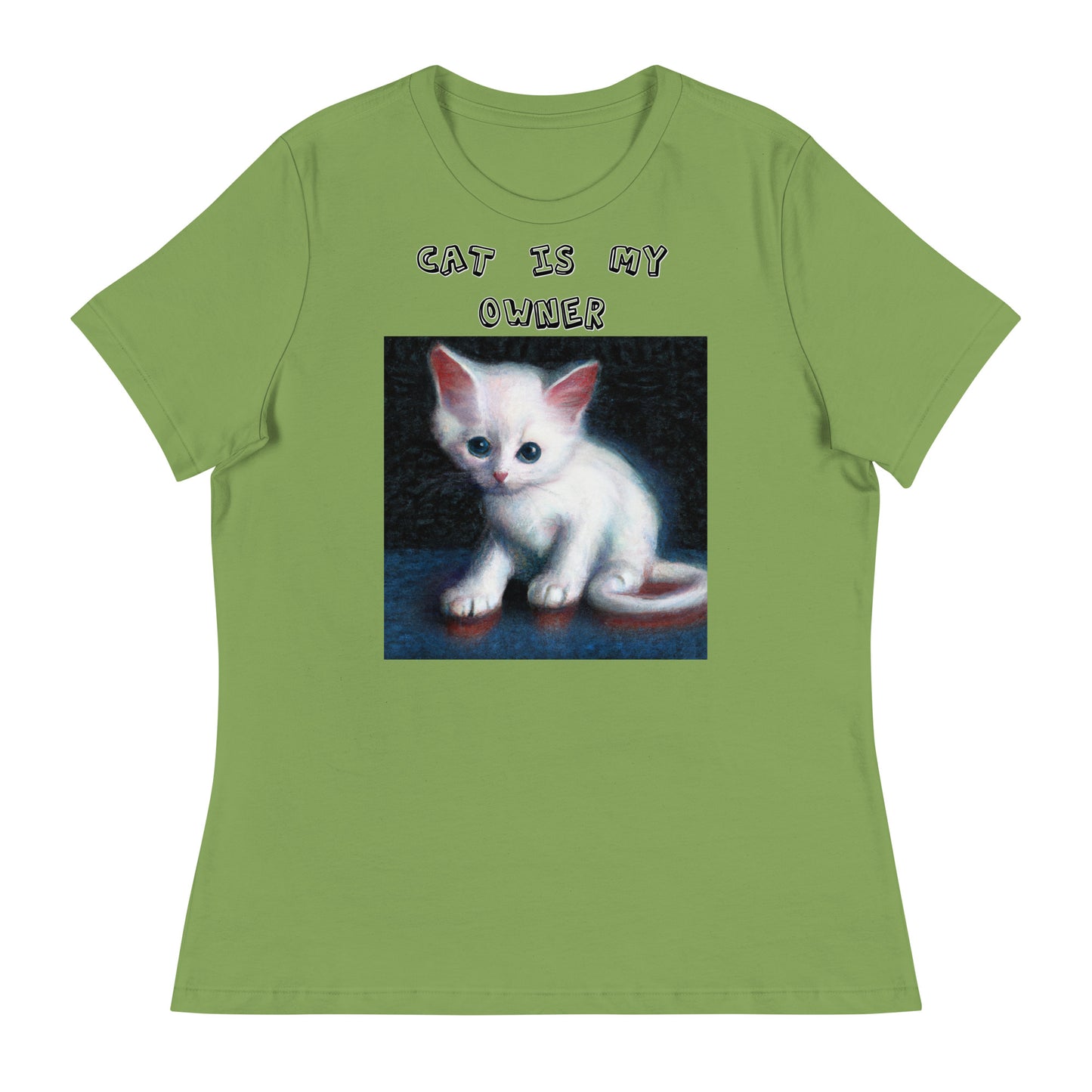 Women's White T-Shirt with Little Kitten with a text "Cat Is My Owner" at $25.97 found at Personalizedpetlovergifts