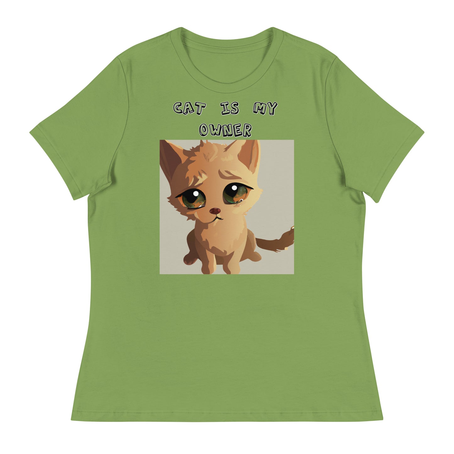 Women's White T-Shirt with Kitten With Sad Eyes with a text "Cat Is My Owner" at $25.97 found at Personalizedpetlovergifts