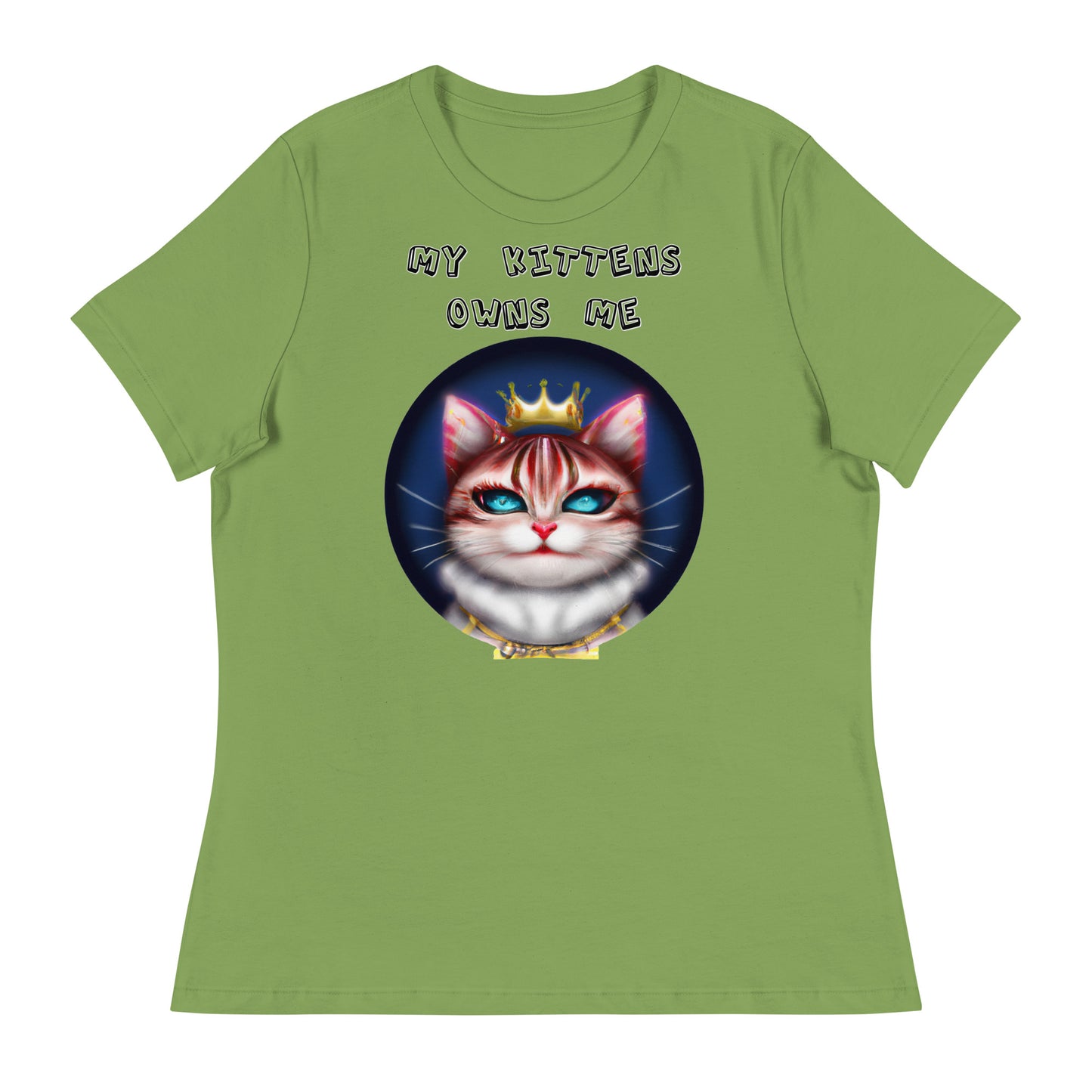 Women's White T-Shirt with Queen Kitten In a Circle with a text "My Kittens Own Me" at $25.97 found at Personalizedpetlovergifts