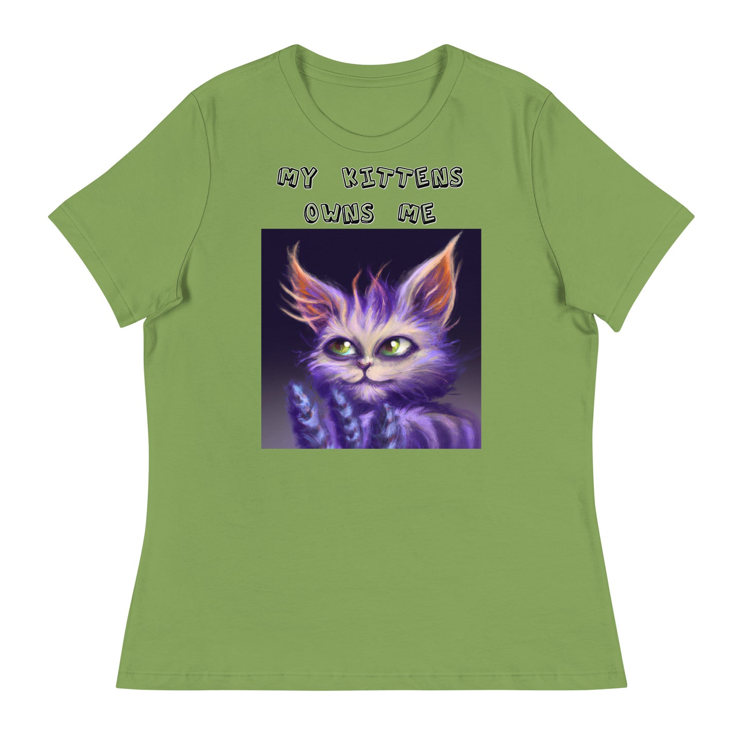 Women's T-Shirt with Purple Alien Cat with a text "My Kittens Own Me" at $25.97 found at Personalizedpetlovergifts