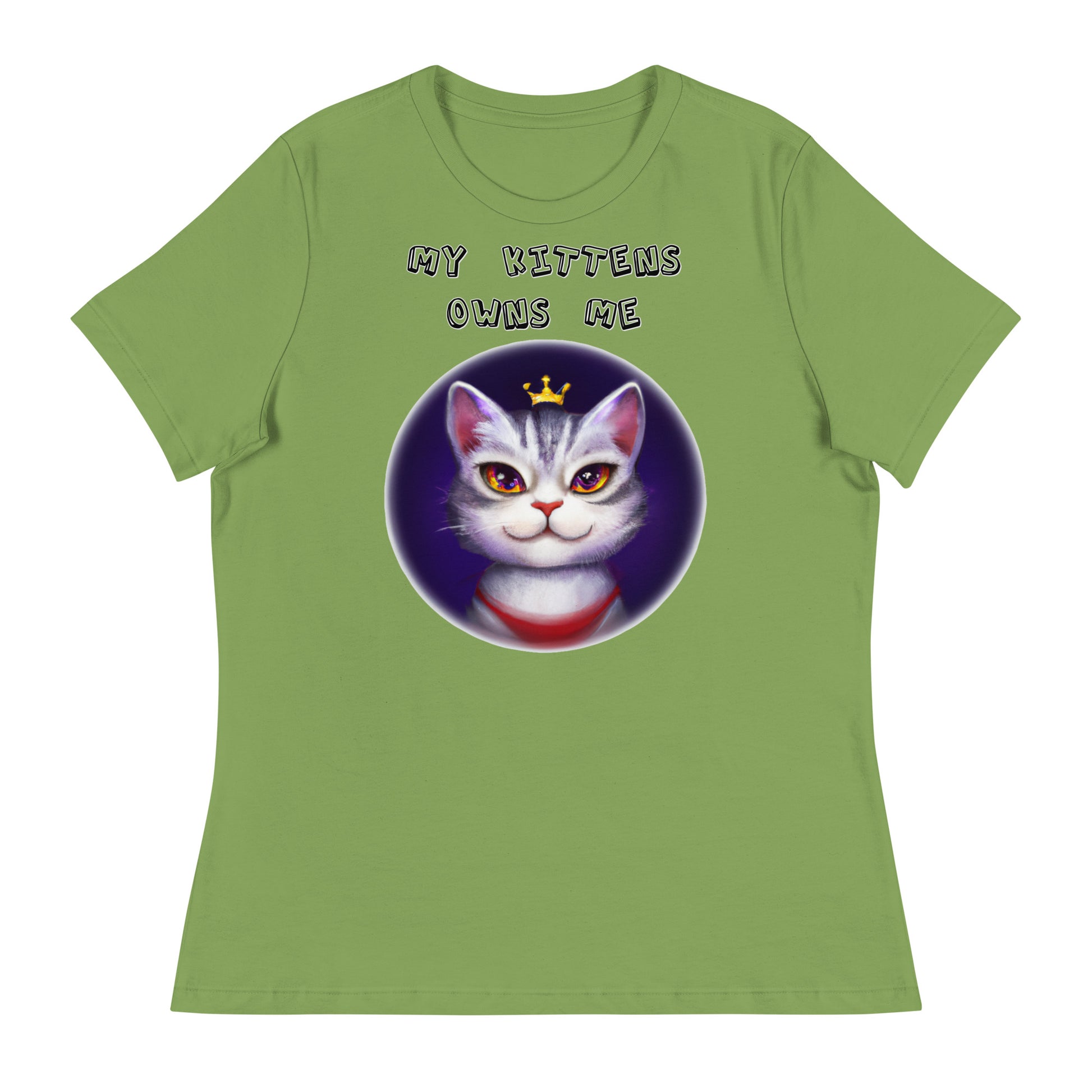 Women's White T-Shirt with Princess Cat In a Circle with a text "My Kittens Own Me" at $25.97 found at Personalizedpetlovergifts