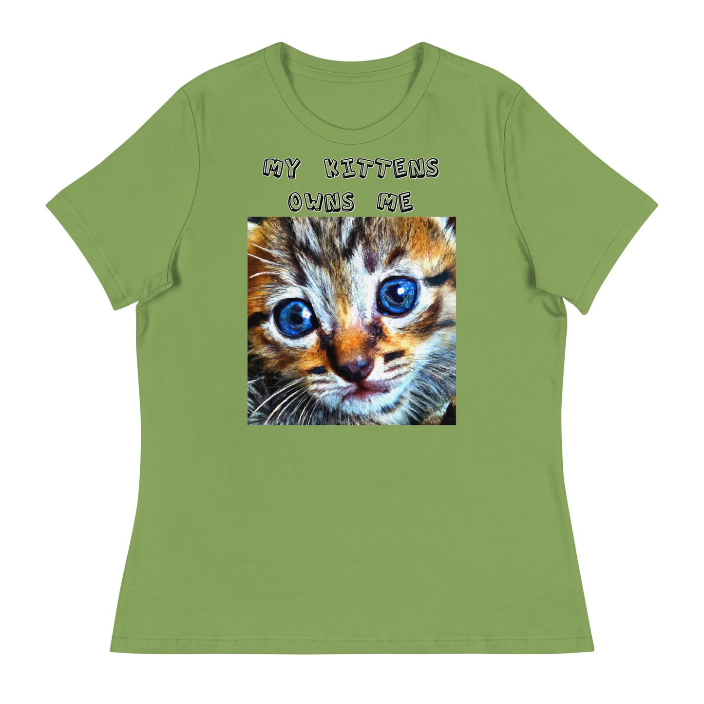 Women's White T-Shirt with Portrait Painting Of a Cat with a text "My Kittens Own Me" at $25.97 found at Personalizedpetlovergifts