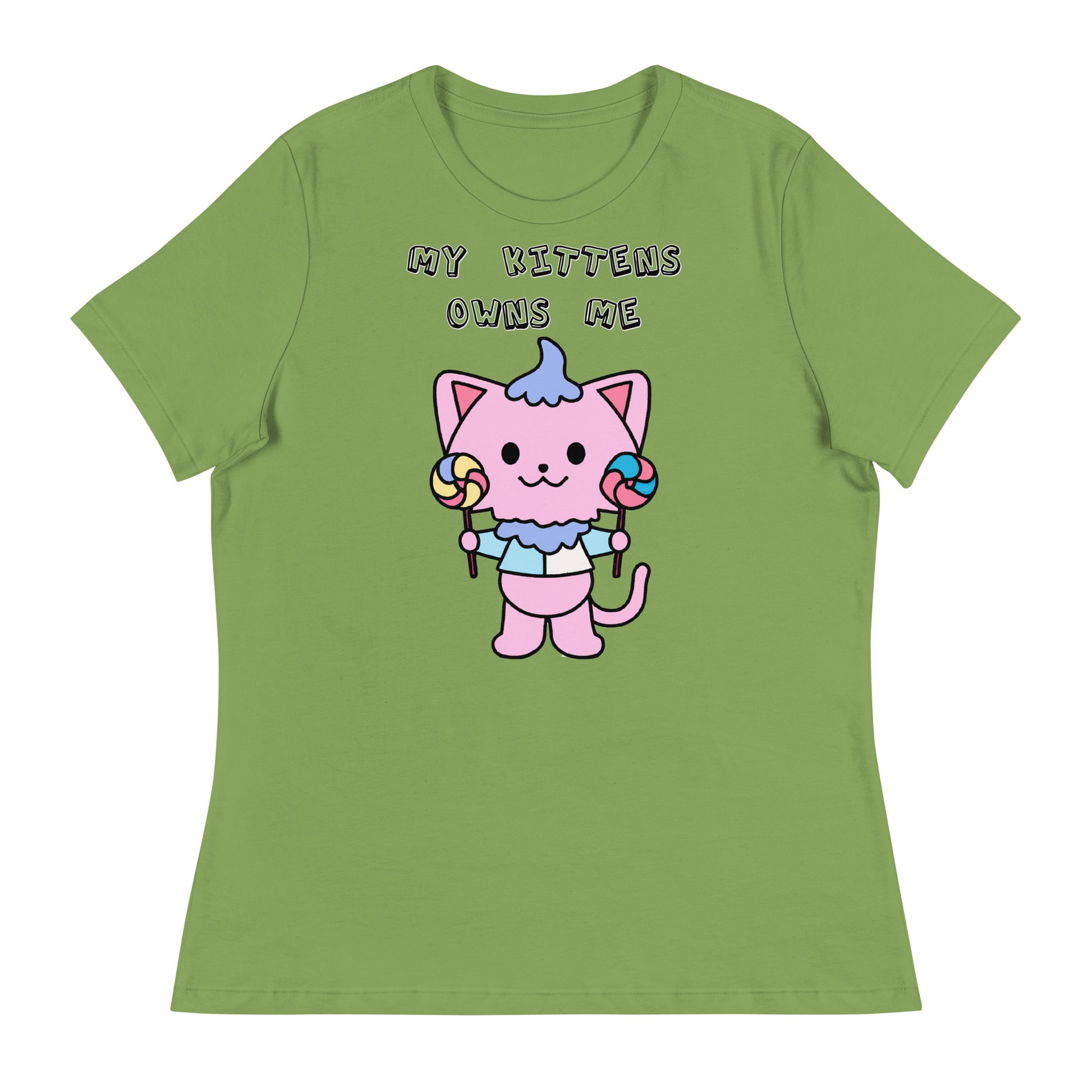 Women's White T-Shirt with Pink Kitten With Lollipops with a text "My Kittens Own Me" at $25.97 found at Personalizedpetlovergifts