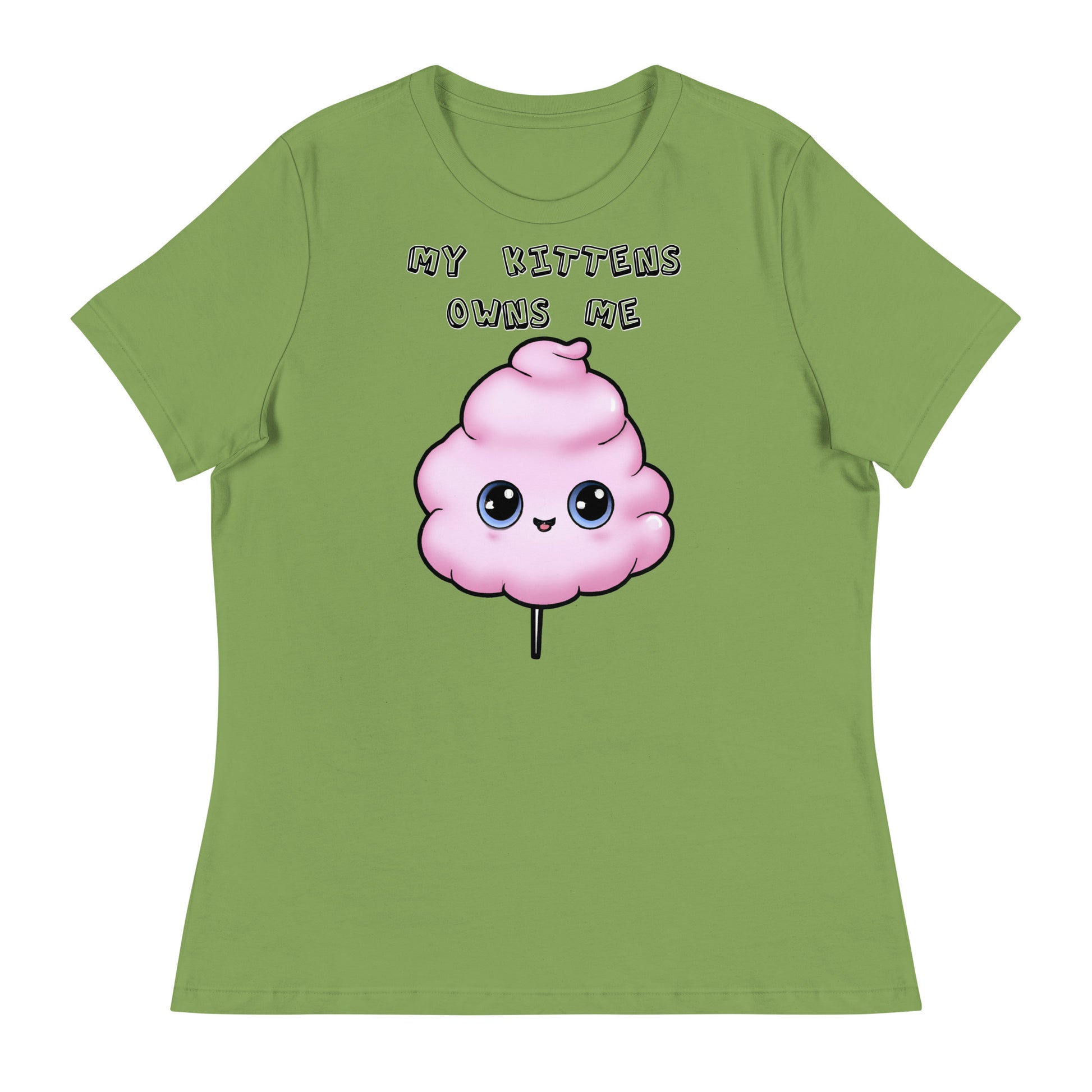 Women's White T-Shirt with Pink Cotton Candy With Cute Eyes with a text "My Kittens Own Me" at $25.97 found at Personalizedpetlovergifts