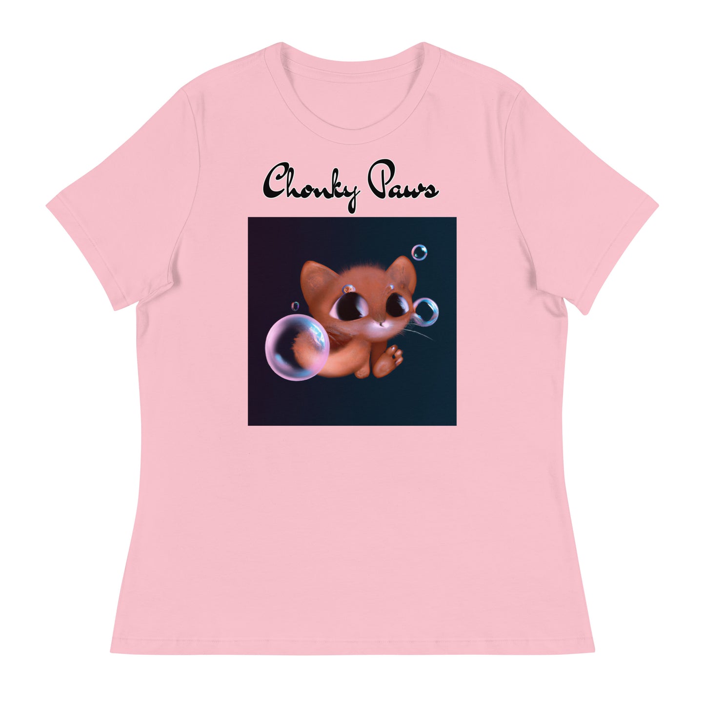 Women's T-Shirt with Kitten And Soap Bubbles with a text "Chonky Paws" at $25.97 found at Personalizedpetlovergifts