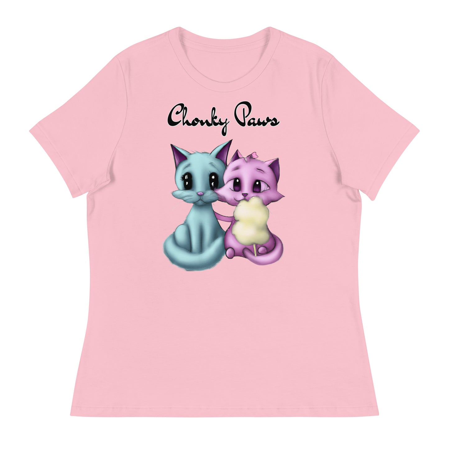 Women's T-Shirt with Hugging Kittens With Cotton Candy with a text "Chonky Paws" at $25.97 found at Personalizedpetlovergifts