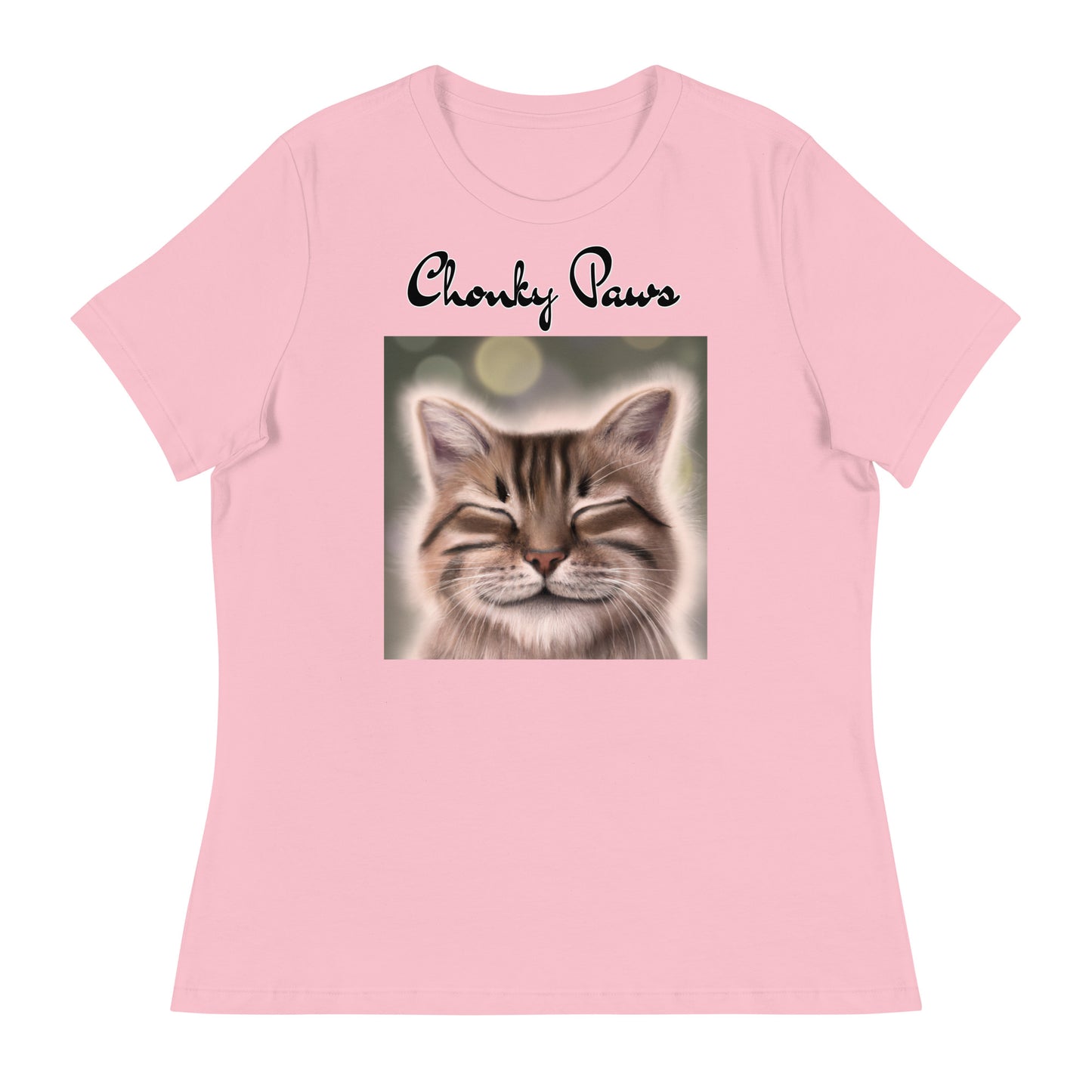 Women's T-Shirt with Happy Cat with a text "Chonky Paws" at $25.97 found at Personalizedpetlovergifts