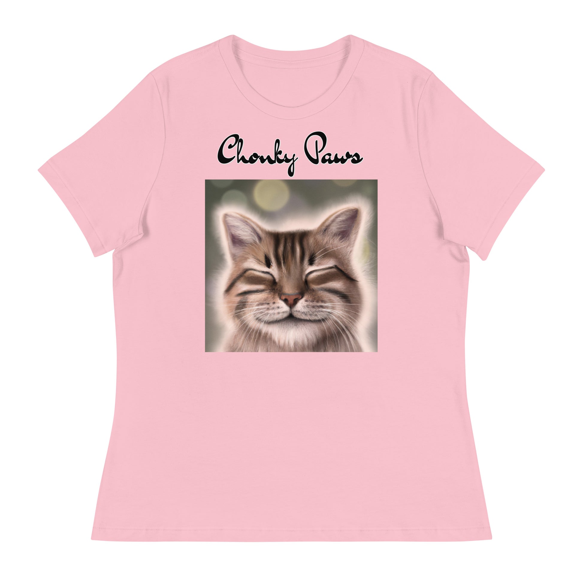 Women's T-Shirt with Happy Cat with a text "Chonky Paws" at $25.97 found at Personalizedpetlovergifts