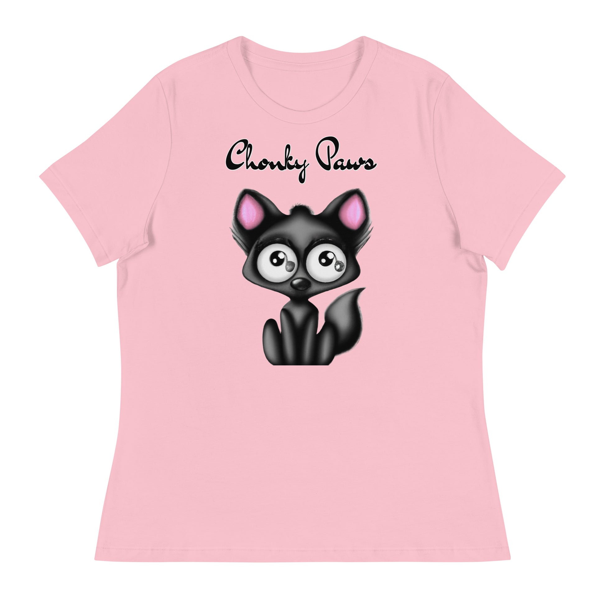 Women's T-Shirt with Funny Black Kitten with a text "Chonky Paws" at $25.97 found at Personalizedpetlovergifts