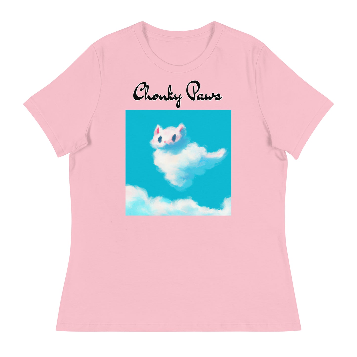 Women's T-Shirt with Fluffy White Cloud Kitten with a text "Chonky Paws" at $25.97 found at Personalizedpetlovergifts