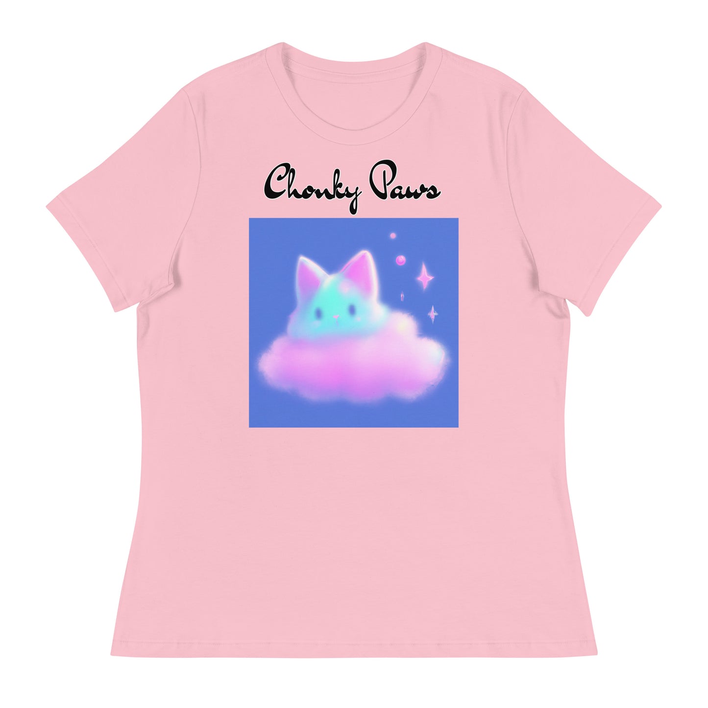 Women's T-Shirt with Fluffy Pink Cloud Kitten with a text "Chonky Paws" at $25.97 found at Personalizedpetlovergifts