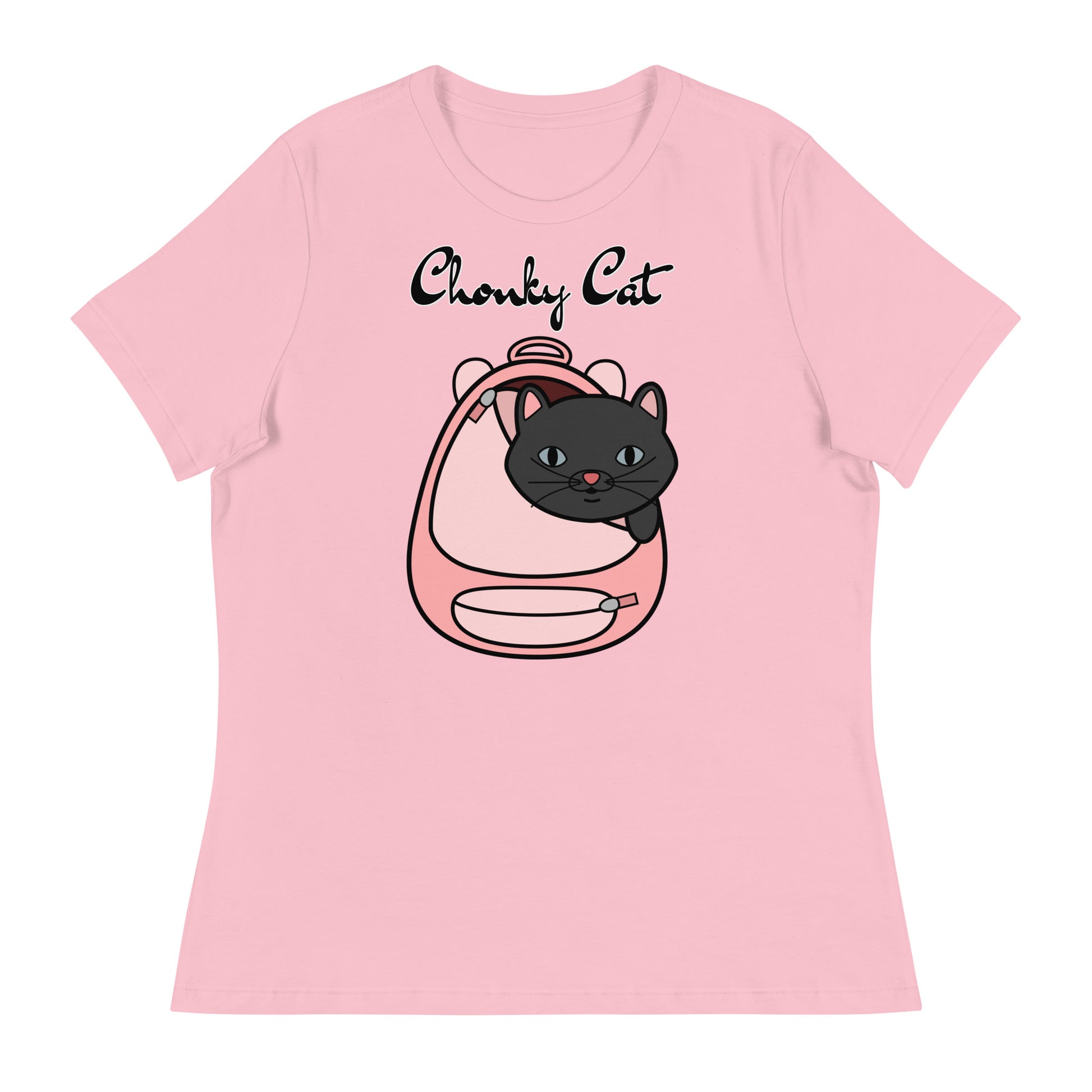 Women's T-Shirt with Kitten In a Backpack with a text "Chonky Cat" at $25.97 found at Personalizedpetlovergifts