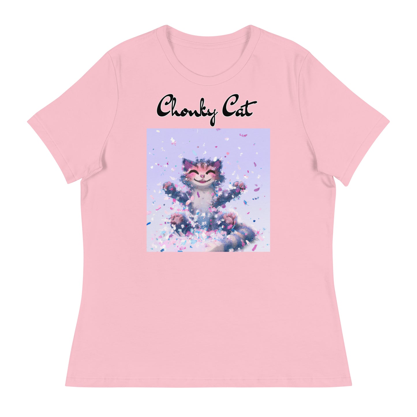 Women's T-Shirt with Kitten Enjoying Confetti with a text "Chonky Cat" at $25.97 found at Personalizedpetlovergifts