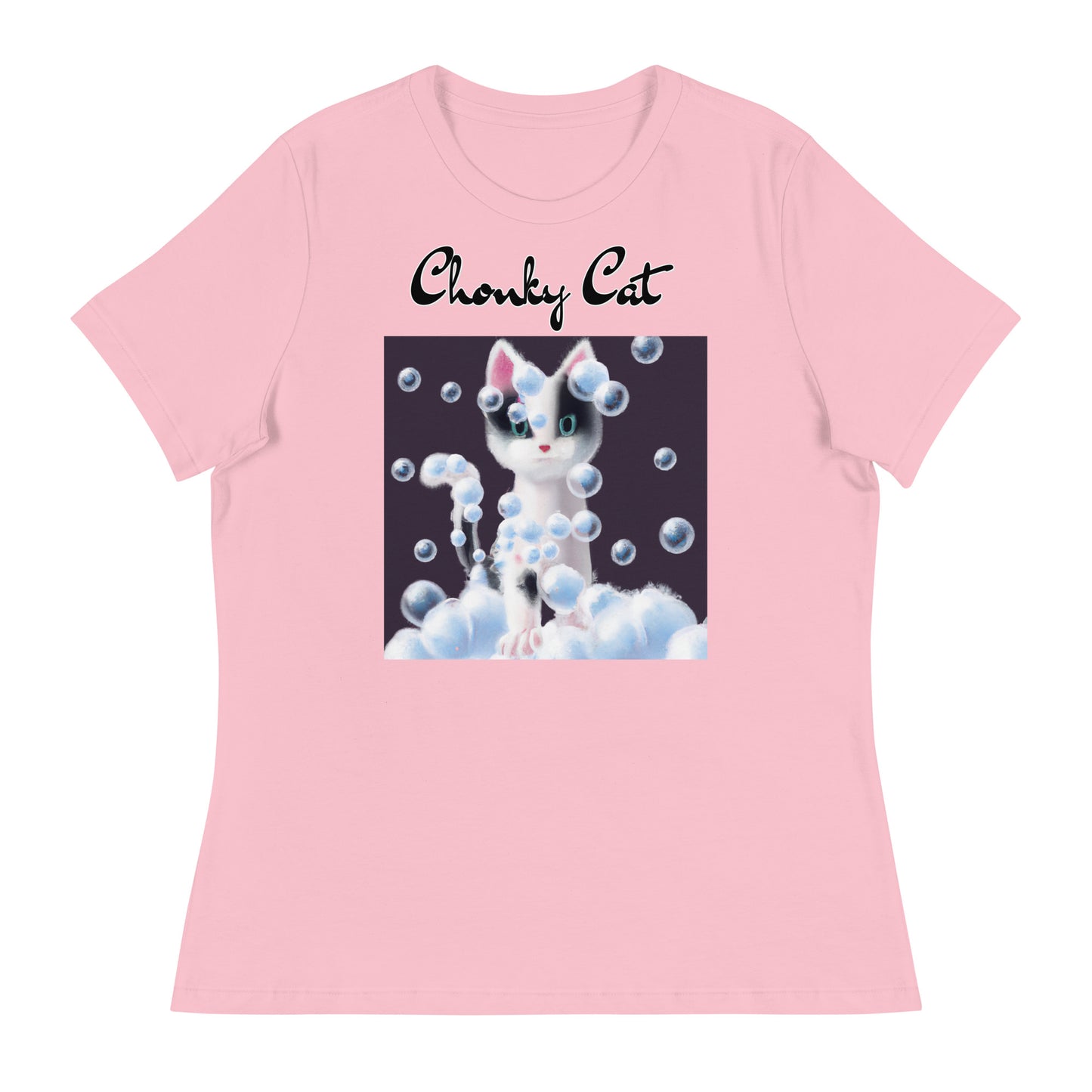 Women's T-Shirt with Kitten Covered In Bubbles with a text "Chonky Cat" at $25.97 found at Personalizedpetlovergifts